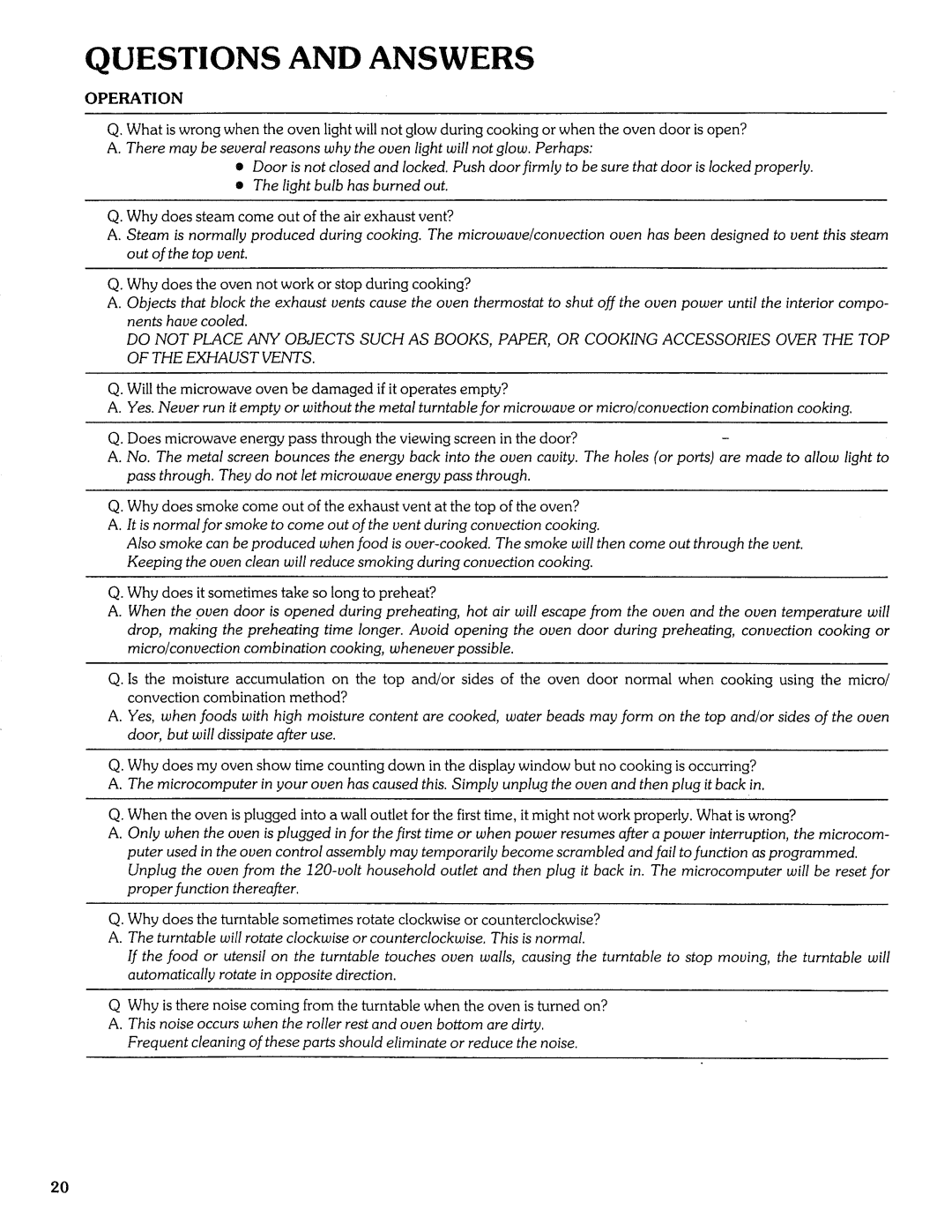 Sears Microwave Oven manual Questions and Answers, Operation 