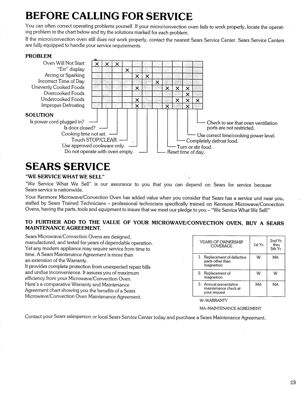 Sears Microwave Oven manual Before Calling For Service, Sears Service, il i i!i!!iiiiii 