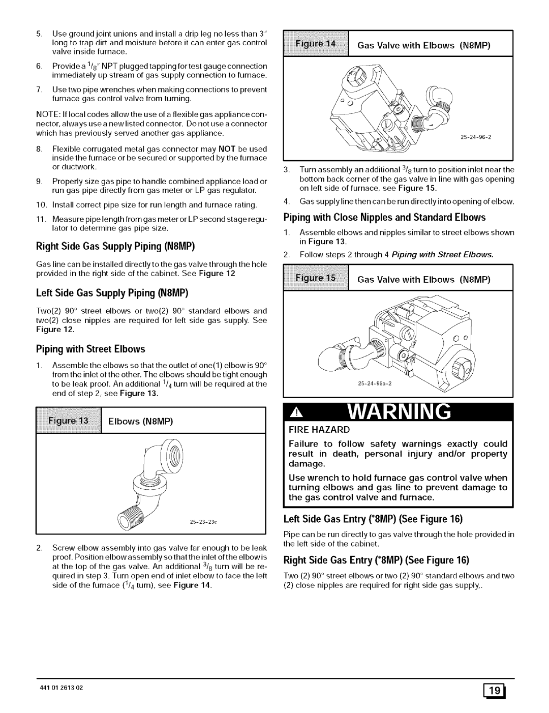 Sears 8MPN075B12B1, N8MPN075F16B1 Left Side Gas Supply Piping N8MP, Piping with Close Nipples and Standard Elbows 