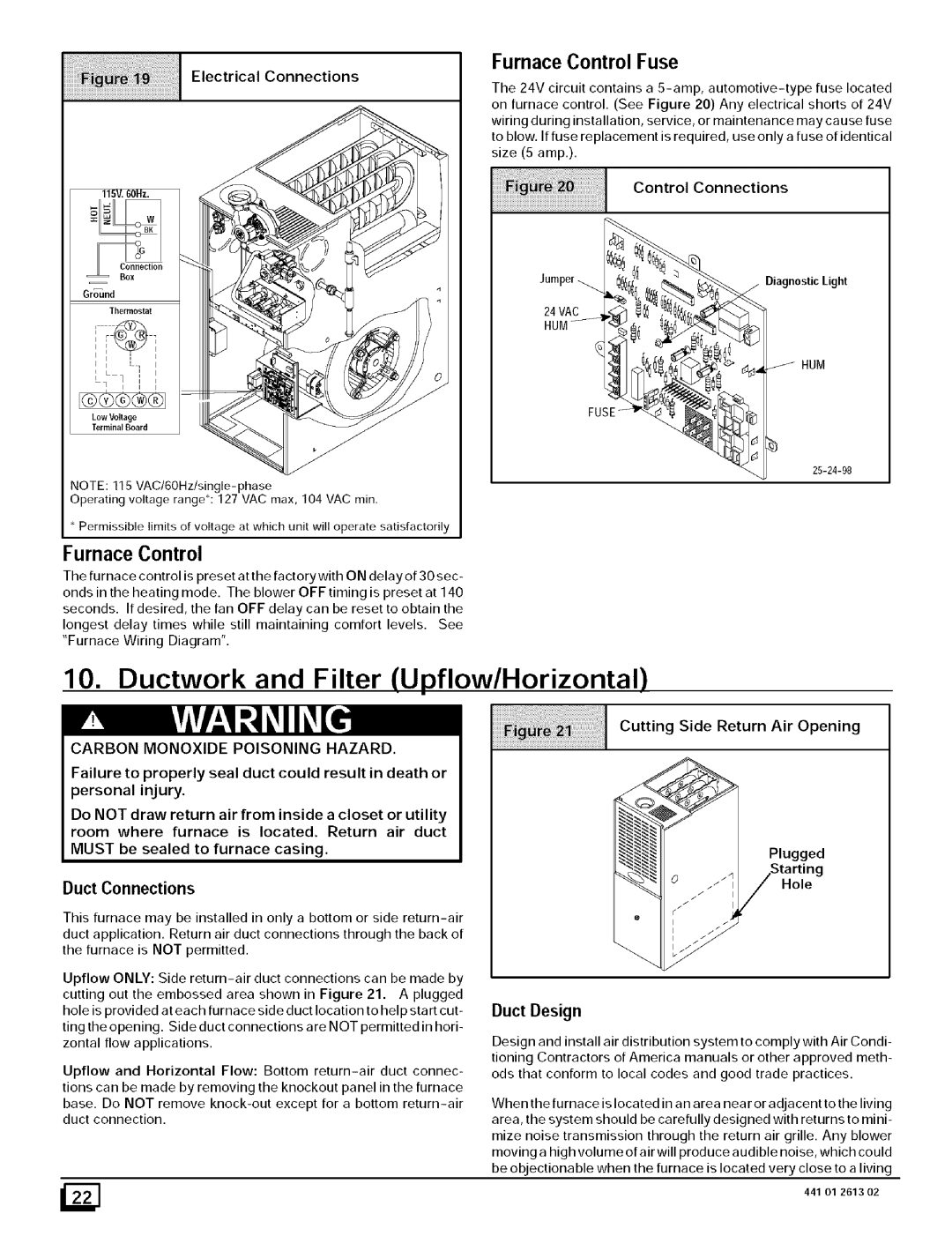 Sears 8MPL100F20B1, N8MPN075F16B1 Ductwork and Filter Upflow/Horizontal, Furnace Control Fuse, Duct Design 