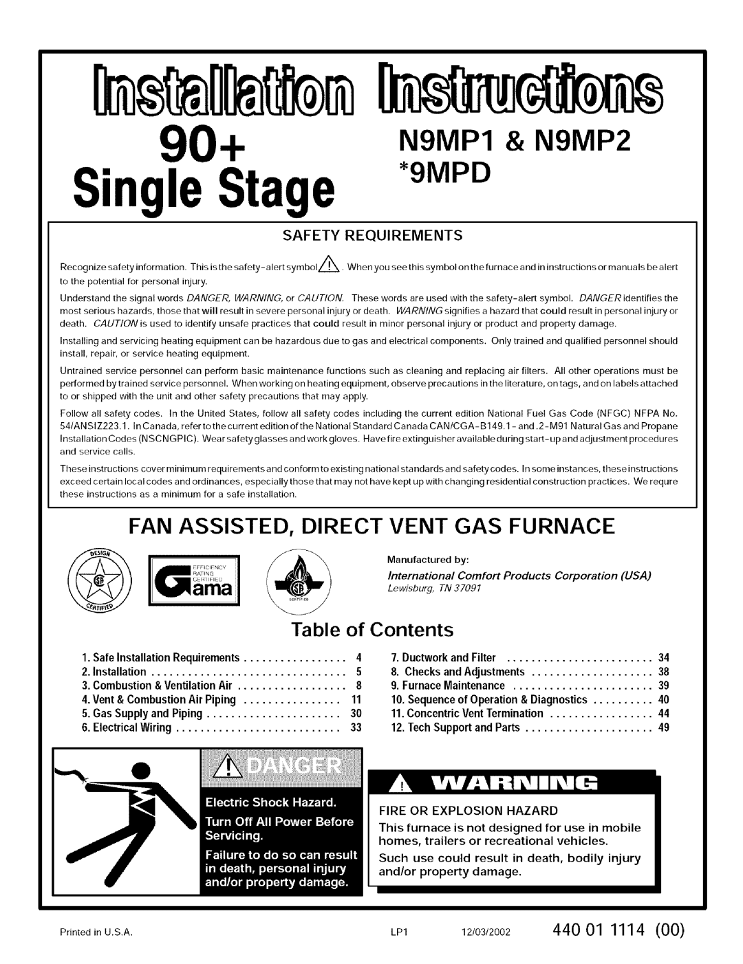 Sears N9MP1, N9MP2, 9MPD manual SingleStage 