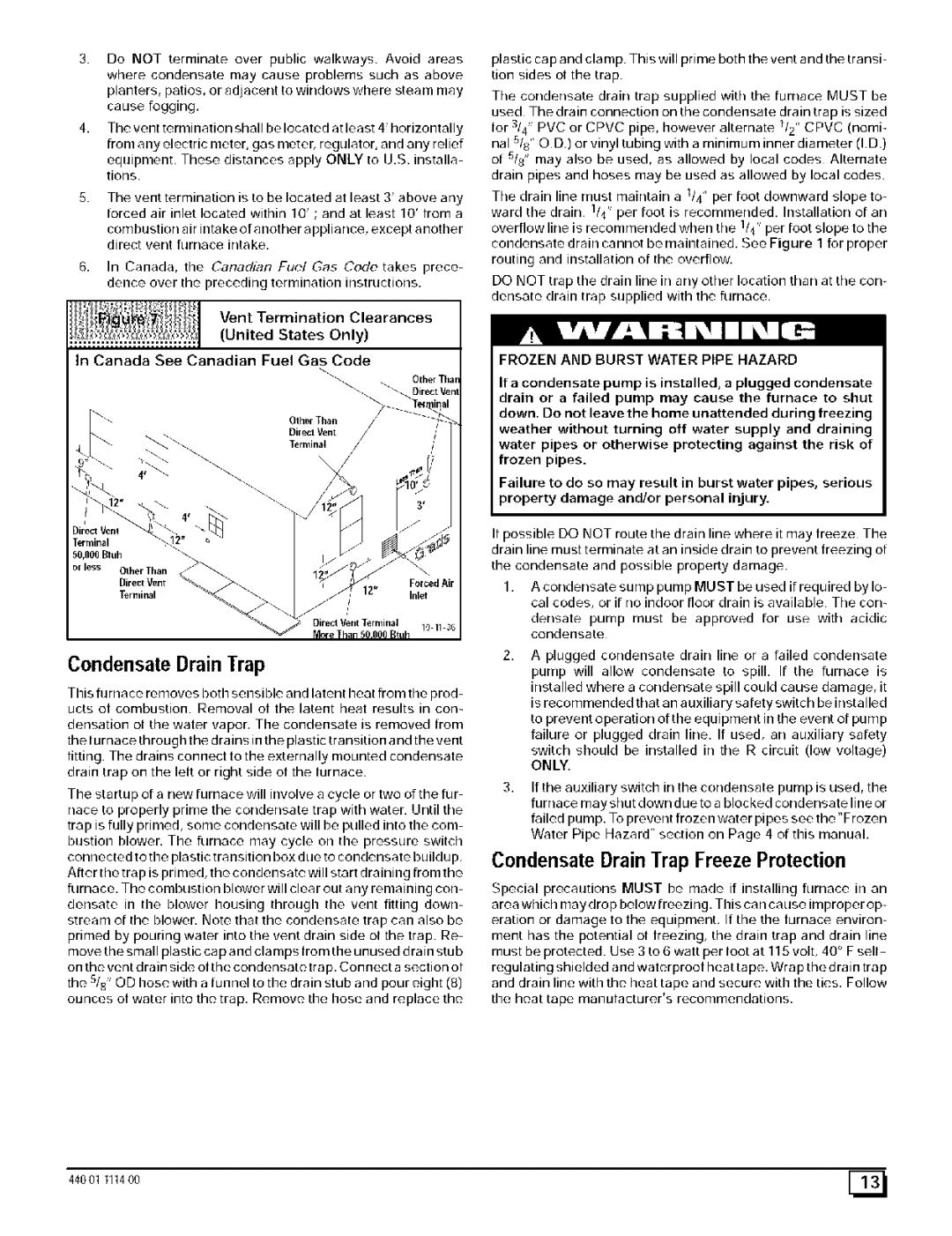 Sears N9MP1 Condensate Drain Trap Freeze Protection, United States Only, Canada See Canadian Fuel Gas Code OtherThan 