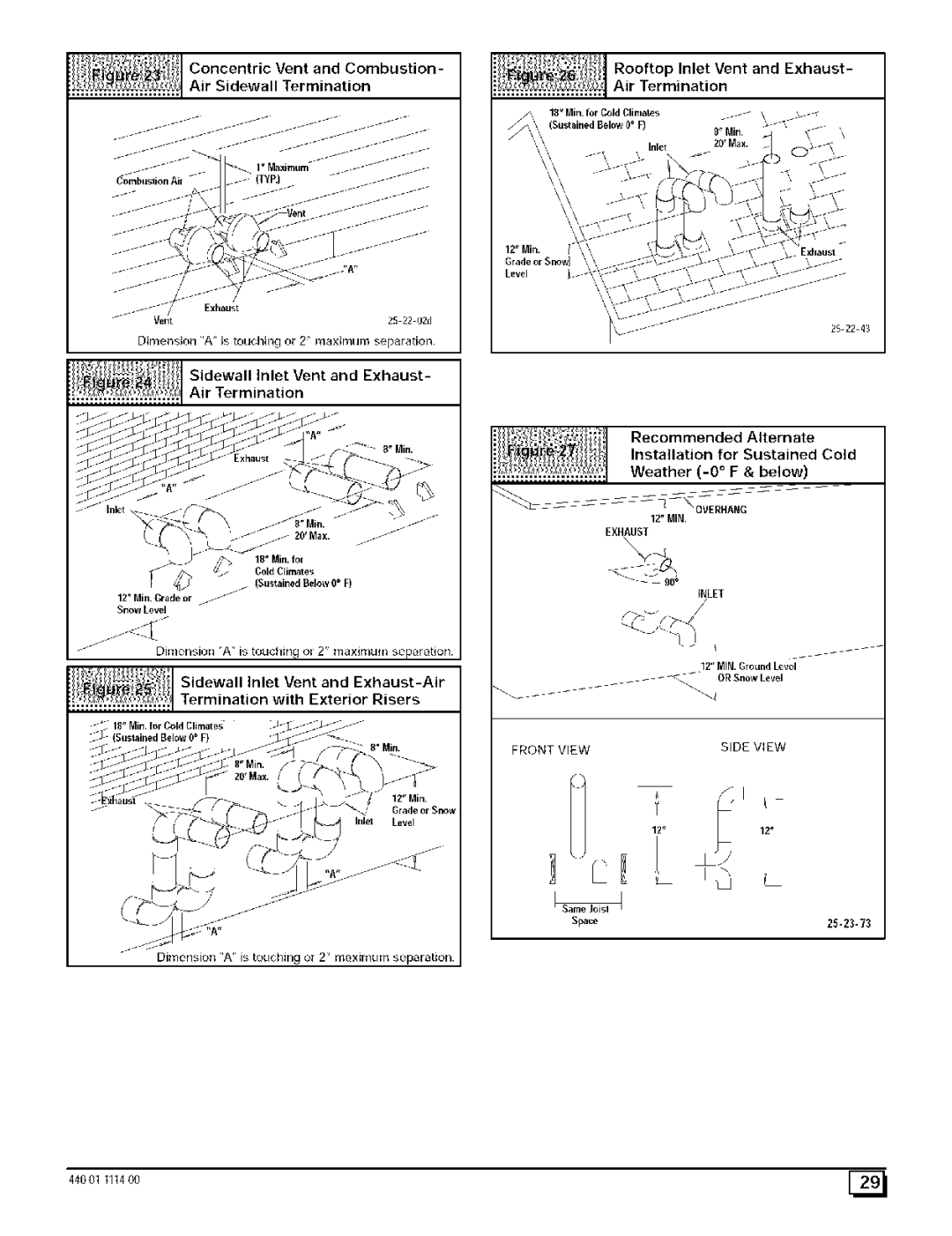 Sears 9MPD, N9MP2 Concentric Vent and Combustion Air Sidewall Termination, Sidewall Inlet Vent and Exhaust Air Termination 