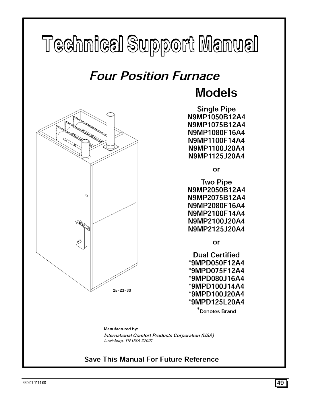 Sears N9MP1 N9MP2075B12A4 N9MP2080F16A4, N9MP2100F14A4 N9MP2100J20A4 N9MP2125J20A4, Save This Manual For Future Reference 