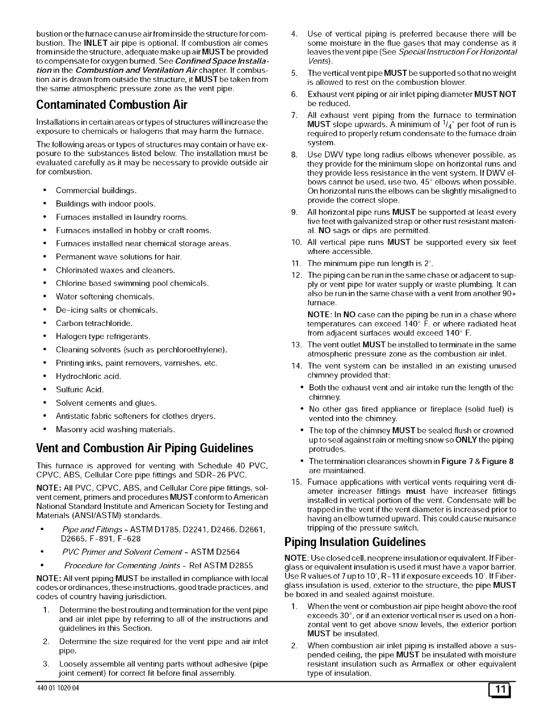 Sears N9MP1100F14B1, N9MP2050B12B1 TocompensateforoxygenburnedSee.Confined Space Installa, Piping Insulation Guidelines 