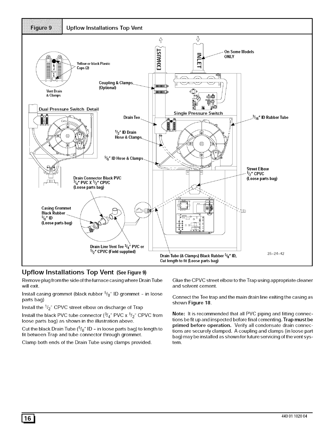 Sears 9MPD050F12B1, N9MP2050B12B1, N9MP2080F16B1, N9MP2075B12B1, N9MP2100F14B1 Upflow Installations Top Vent See Figure 