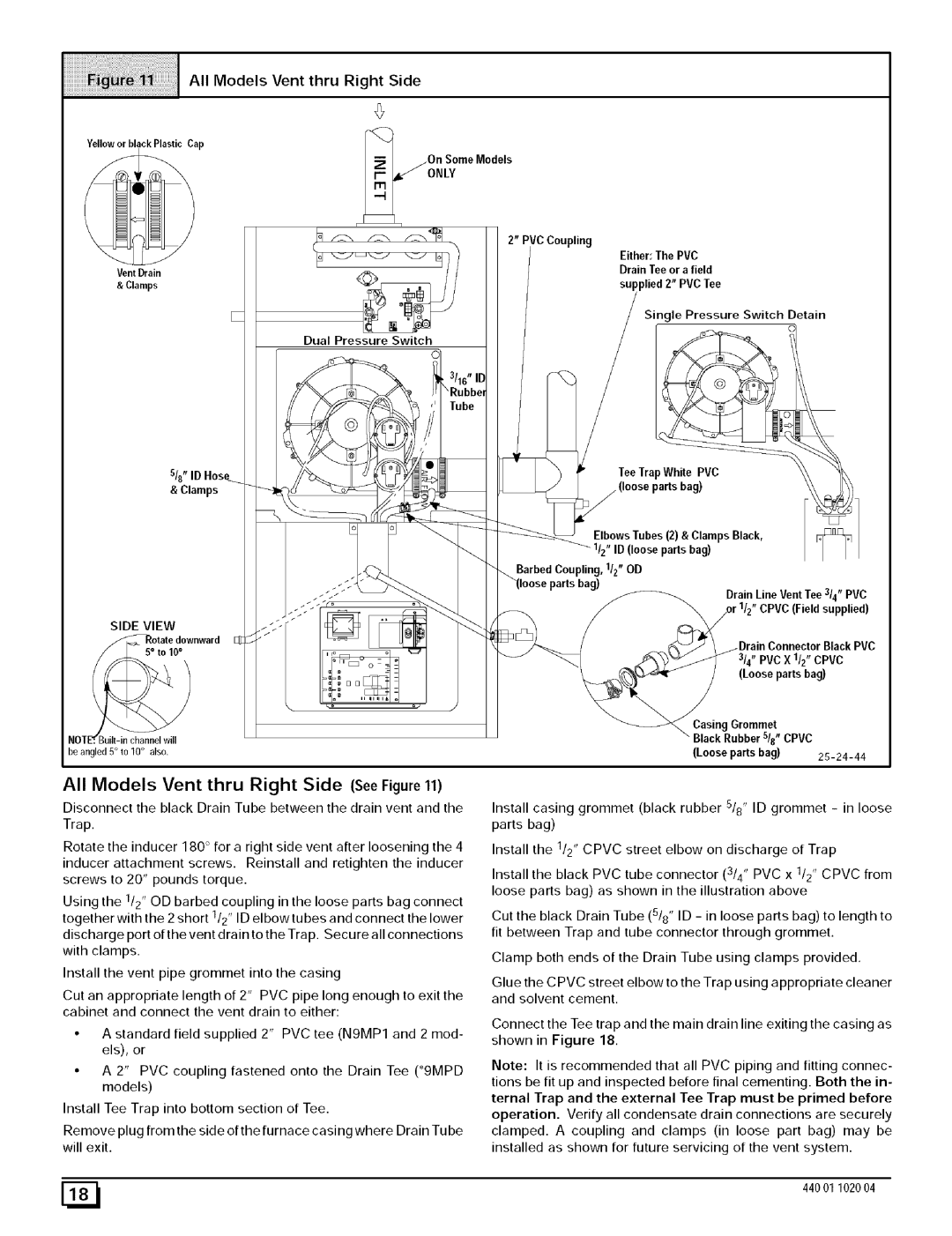 Sears N9MP2050B12B1, N9MP2080F16B1 manual All ModelsVentthru RightSide, All Models Vent thru Right Side See Figure, Only 