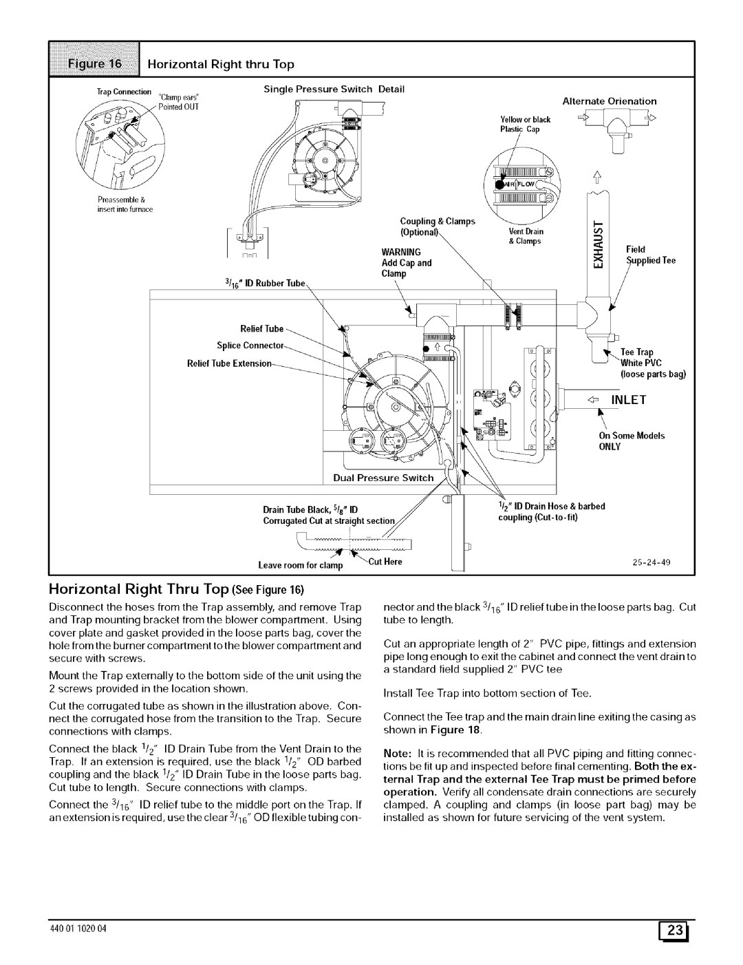 Sears N9MP2100J20B1, N9MP2050B12B1 manual Horizontal Right thru Top, Yellowor black, 16ID Rubber Tube, Relief Tube Extension 