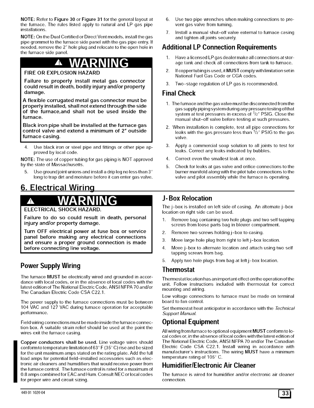 Sears 9MPD075F12B1, N9MP2050B12B1, N9MP2080F16B1 Electrical Wiring, Installations, Thefurnacesidepanel, Power SupplyWiring 