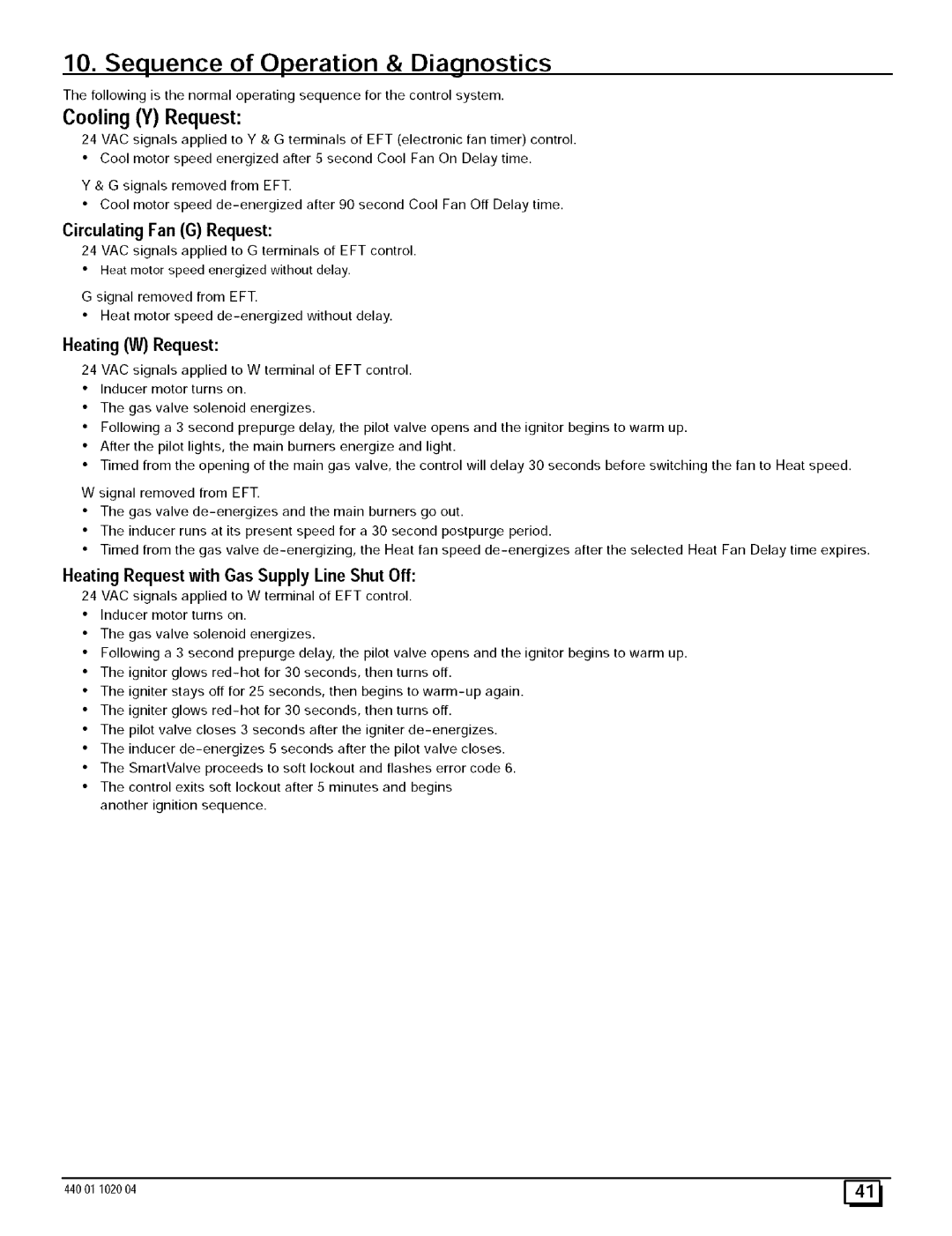 Sears N9MP2100J20B1 manual Circulating Fan G Request, Heating W Request, Heating Request with Gas Supply Line Shut Off 