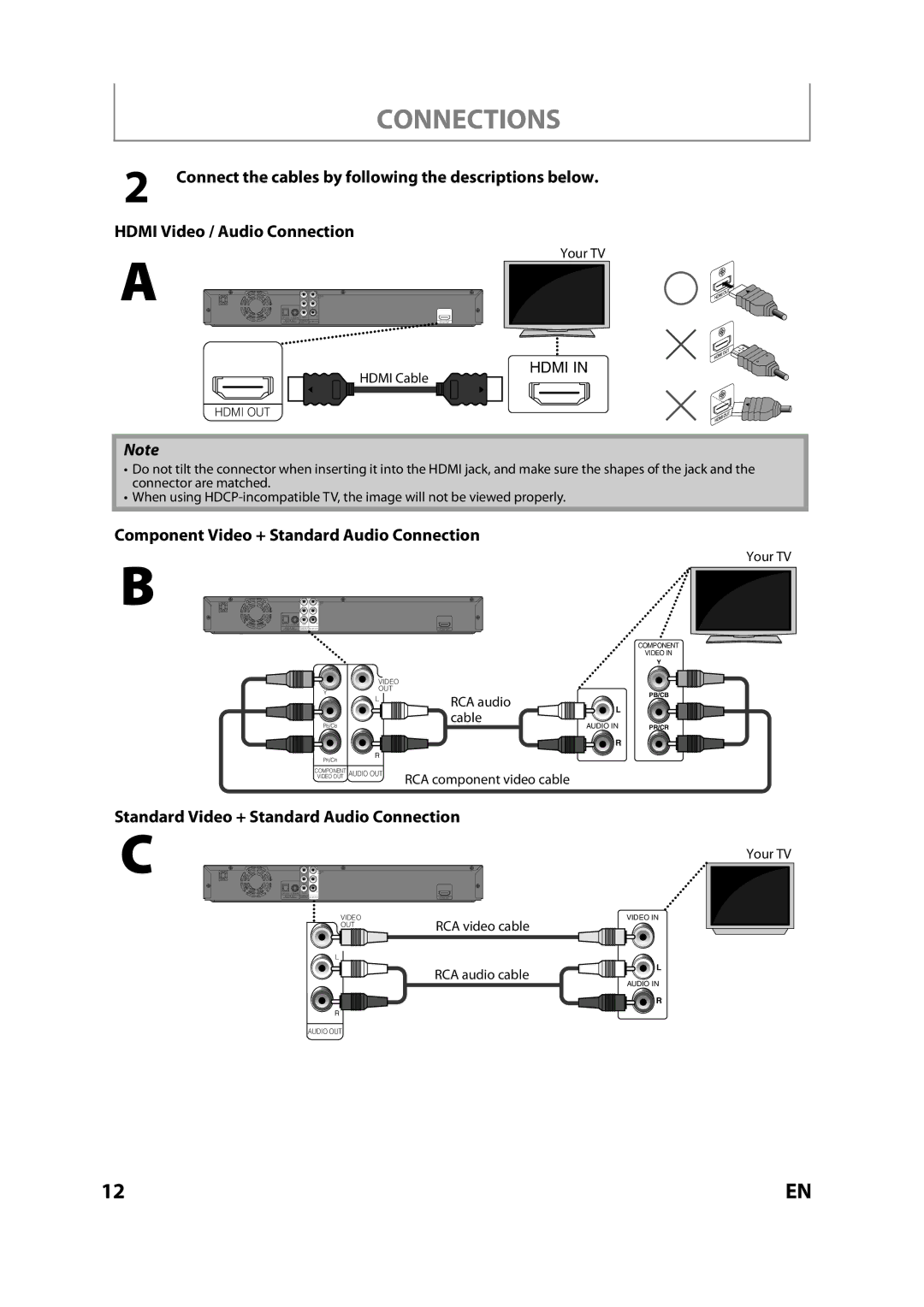 Sears NB530SLX owner manual Component Video + Standard Audio Connection, Standard Video + Standard Audio Connection 