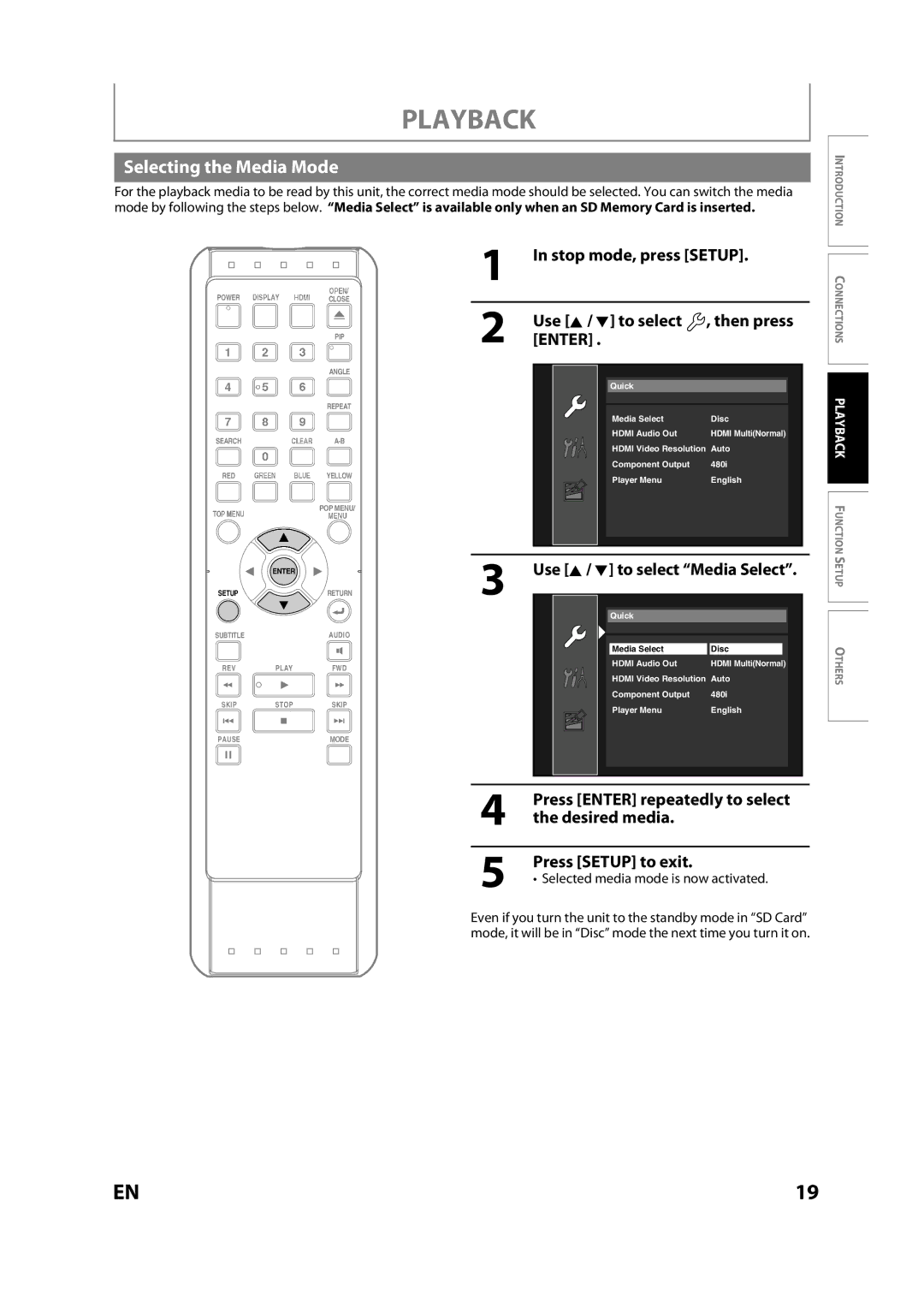 Sears NB530SLX owner manual Selecting the Media Mode, Selected media mode is now activated 