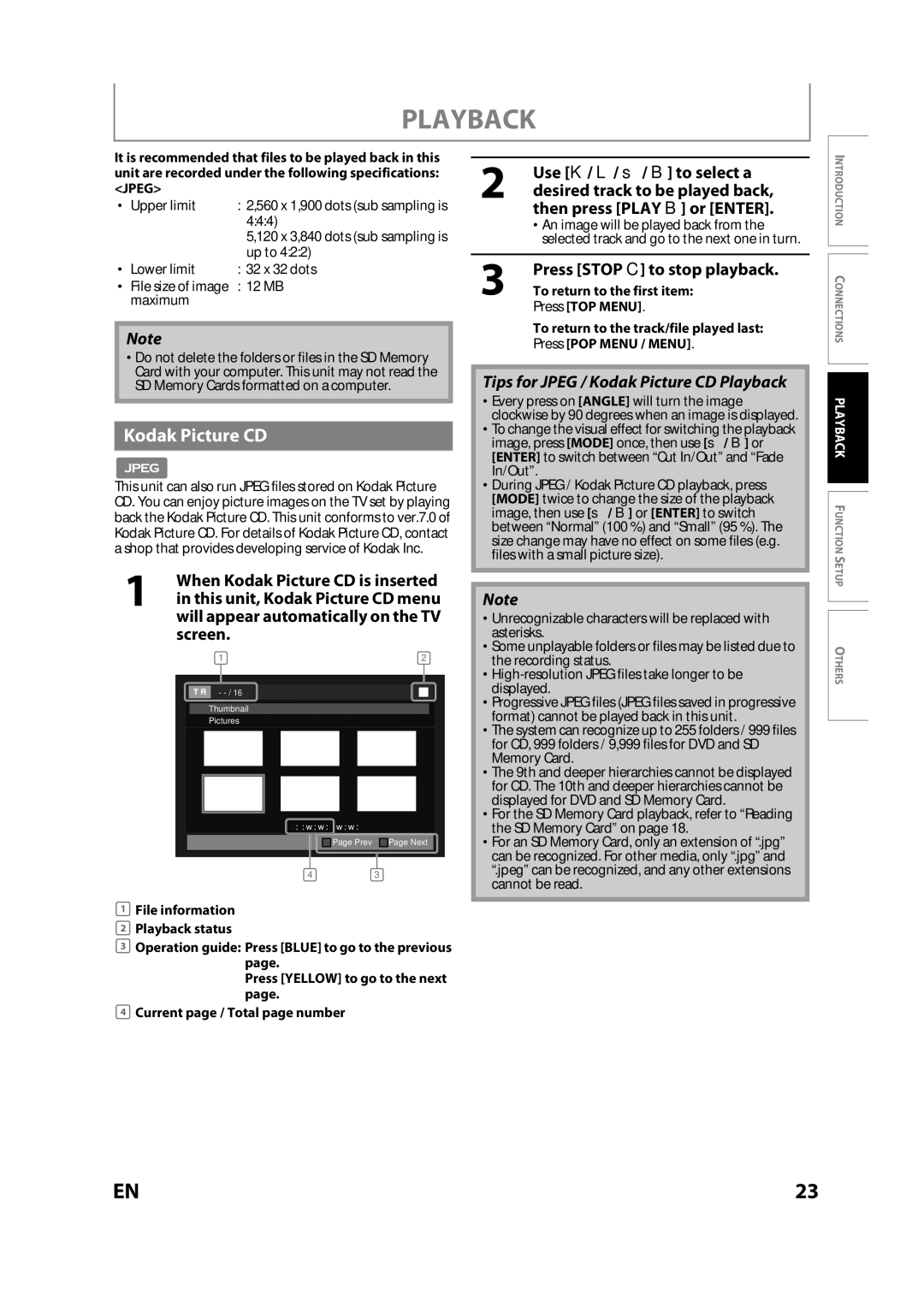 Sears NB530SLX owner manual Kodak Picture CD, Use K / L / s / B to select a, Desired track to be played back 