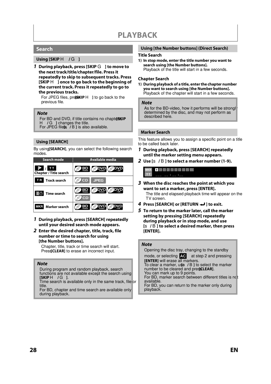 Sears NB530SLX Using Search, Using the Number buttons Direct Search Title Search, Chapter Search, Marker Search 