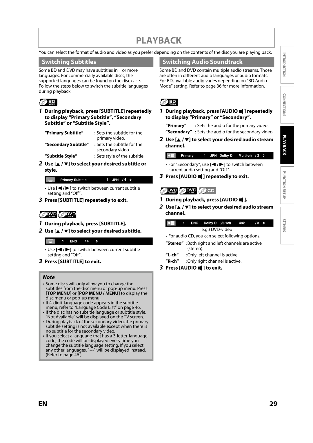 Sears NB530SLX Switching Subtitles Switching Audio Soundtrack, Use K / L to select your desired subtitle or style 