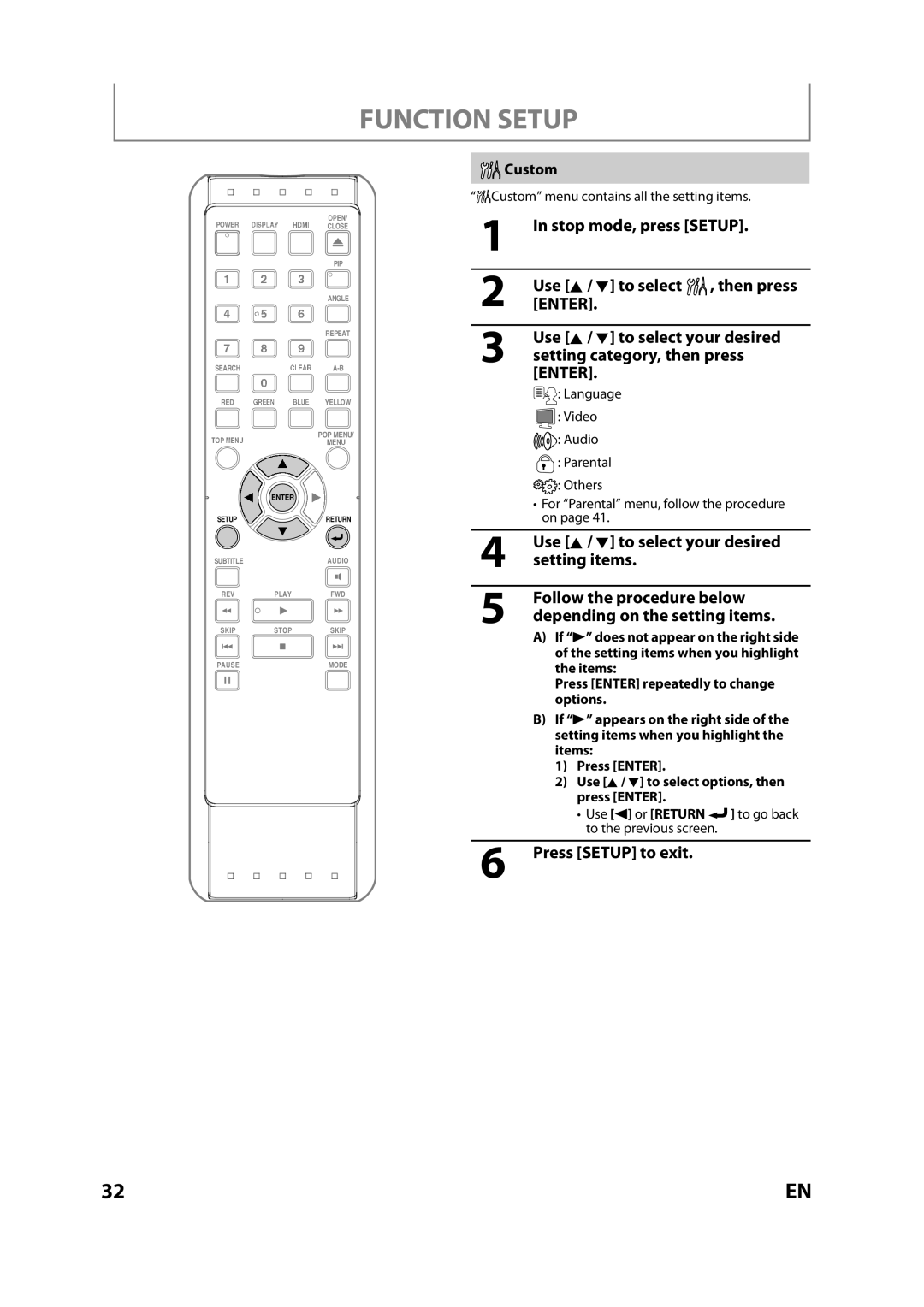 Sears NB530SLX owner manual Custom menu contains all the setting items 