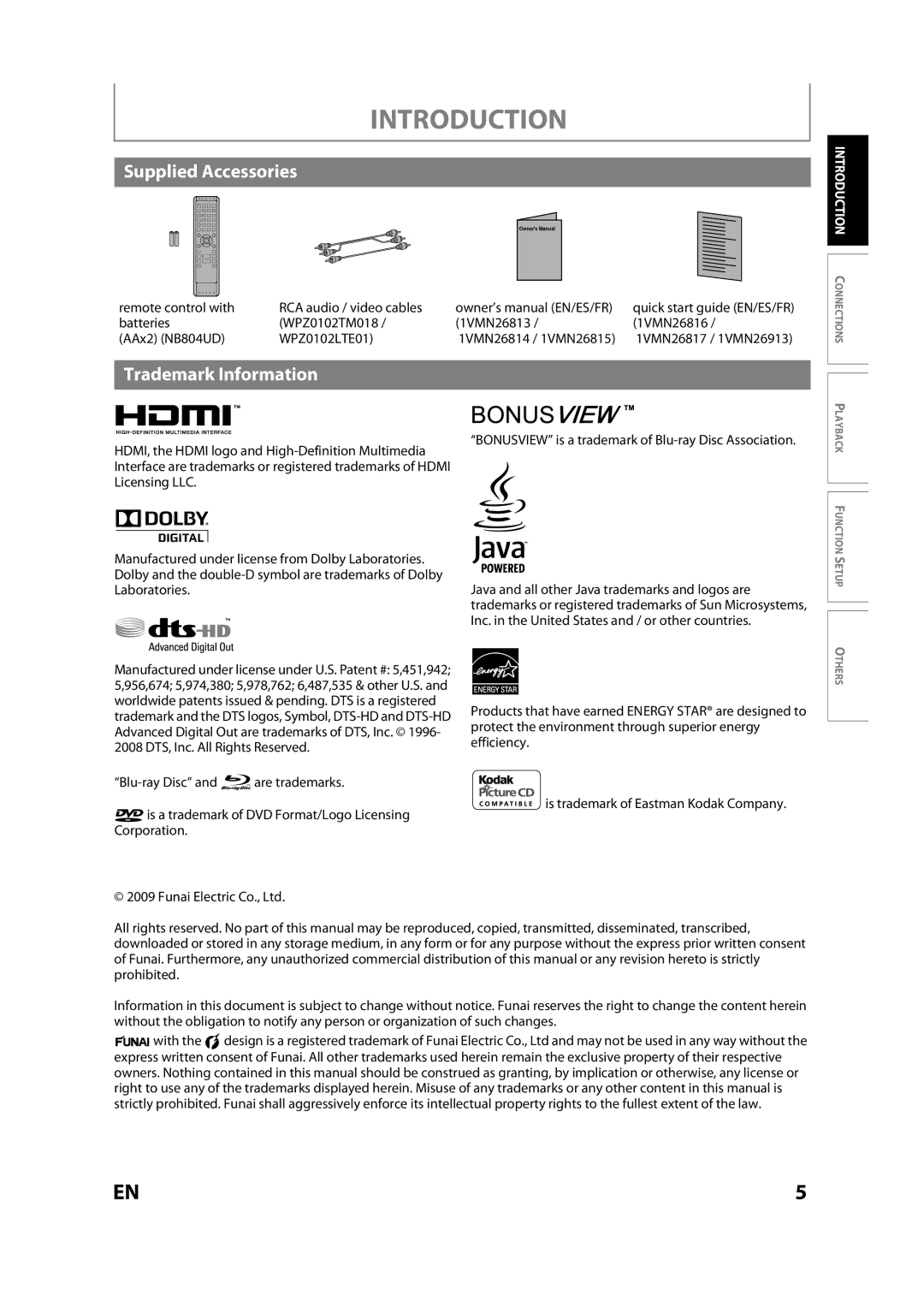 Sears NB530SLX owner manual Supplied Accessories, Trademark Information, Remote control with 