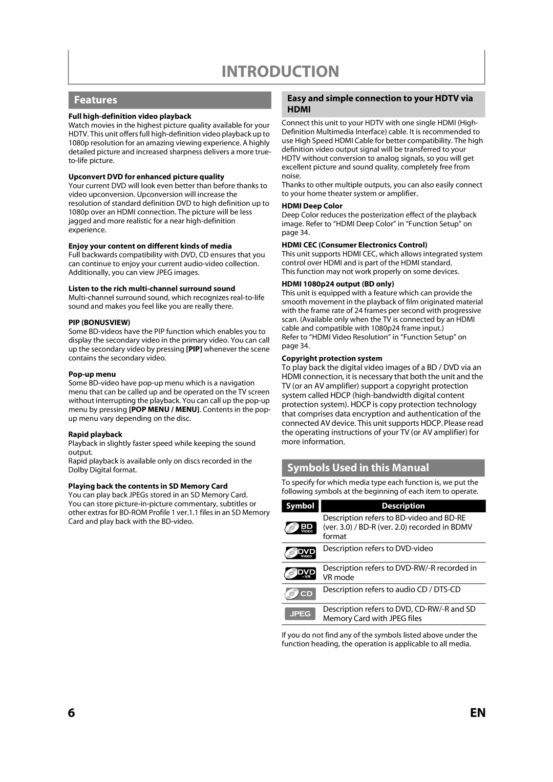 Sears NB530SLX Features, Symbols Used in this Manual, Easy and simple connection to your Hdtv via, SymbolDescription 