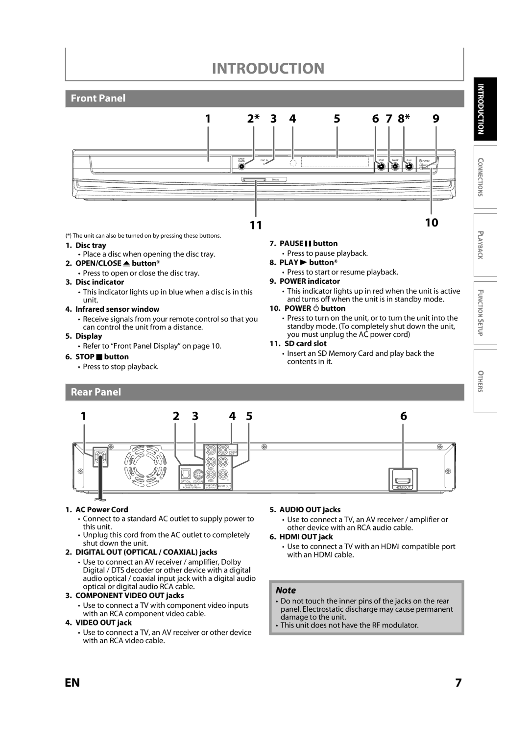 Sears NB530SLX owner manual Front Panel, Rear Panel 