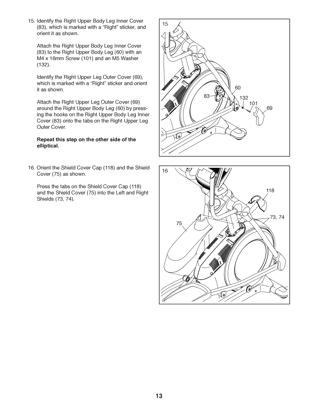 Sears NTEL05011.0 user manual Repeat this step on the other side of the elliptical 