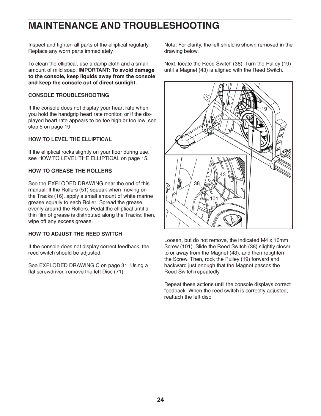 Sears NTEL05011.0 user manual Maintenance and Troubleshooting, Console Troubleshooting, HOW to Grease the Rollers 