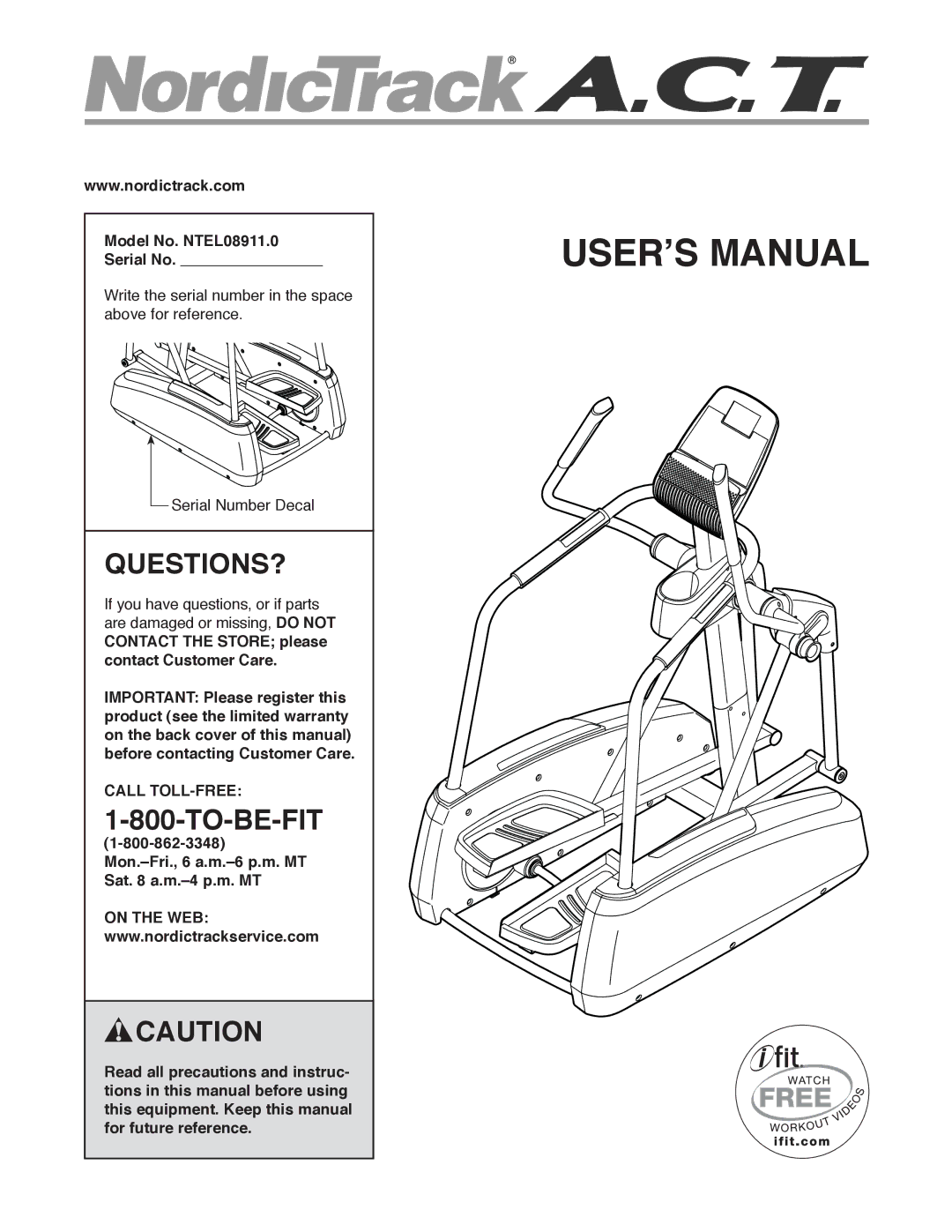 Sears user manual Questions?, Model No. NTEL08911.0 Serial No, Call TOLL-FREE 