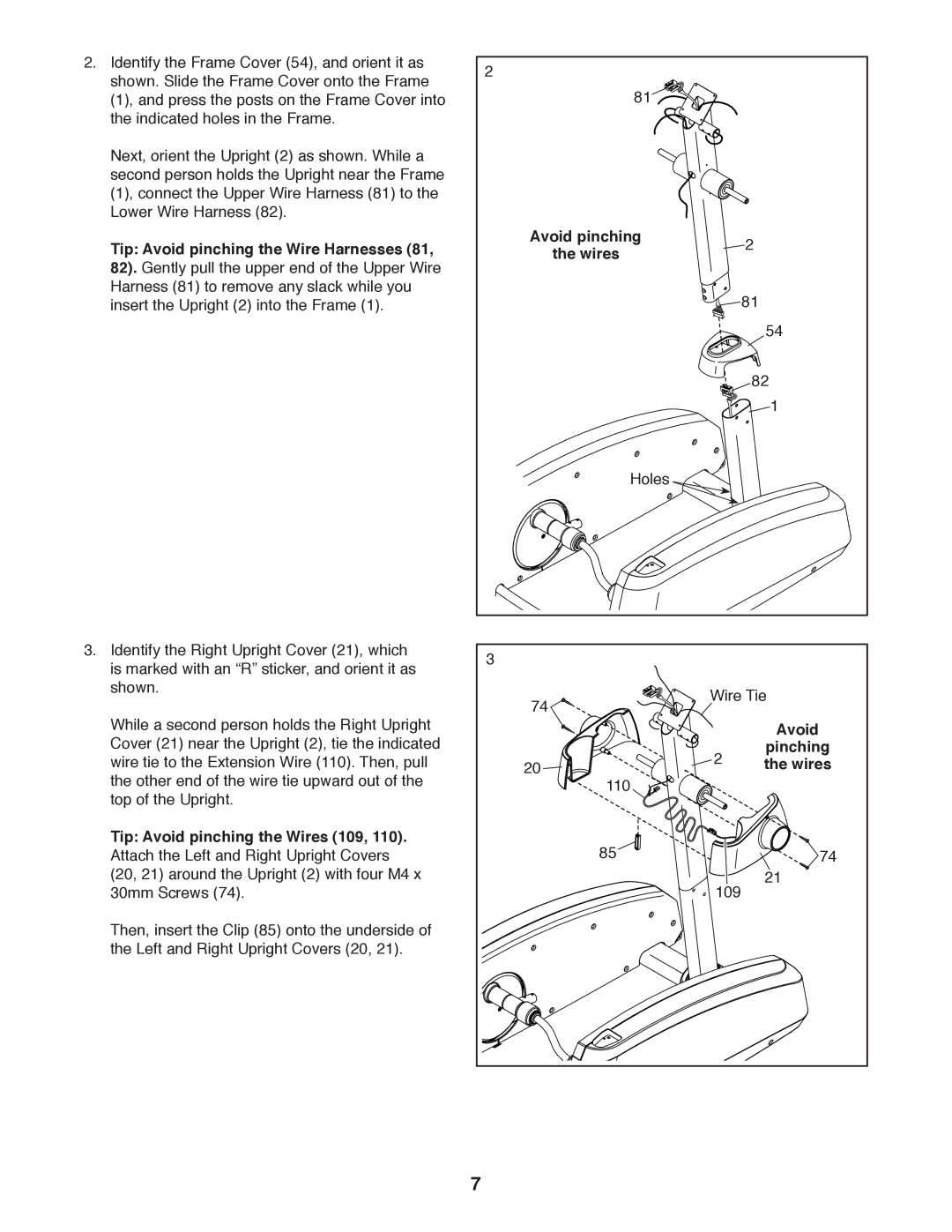 Sears NTEL08911.0 Tip Avoid pinching the Wire Harnesses, Avoid pinching Wires, Tip Avoid pinching the Wires 109, Pinching 