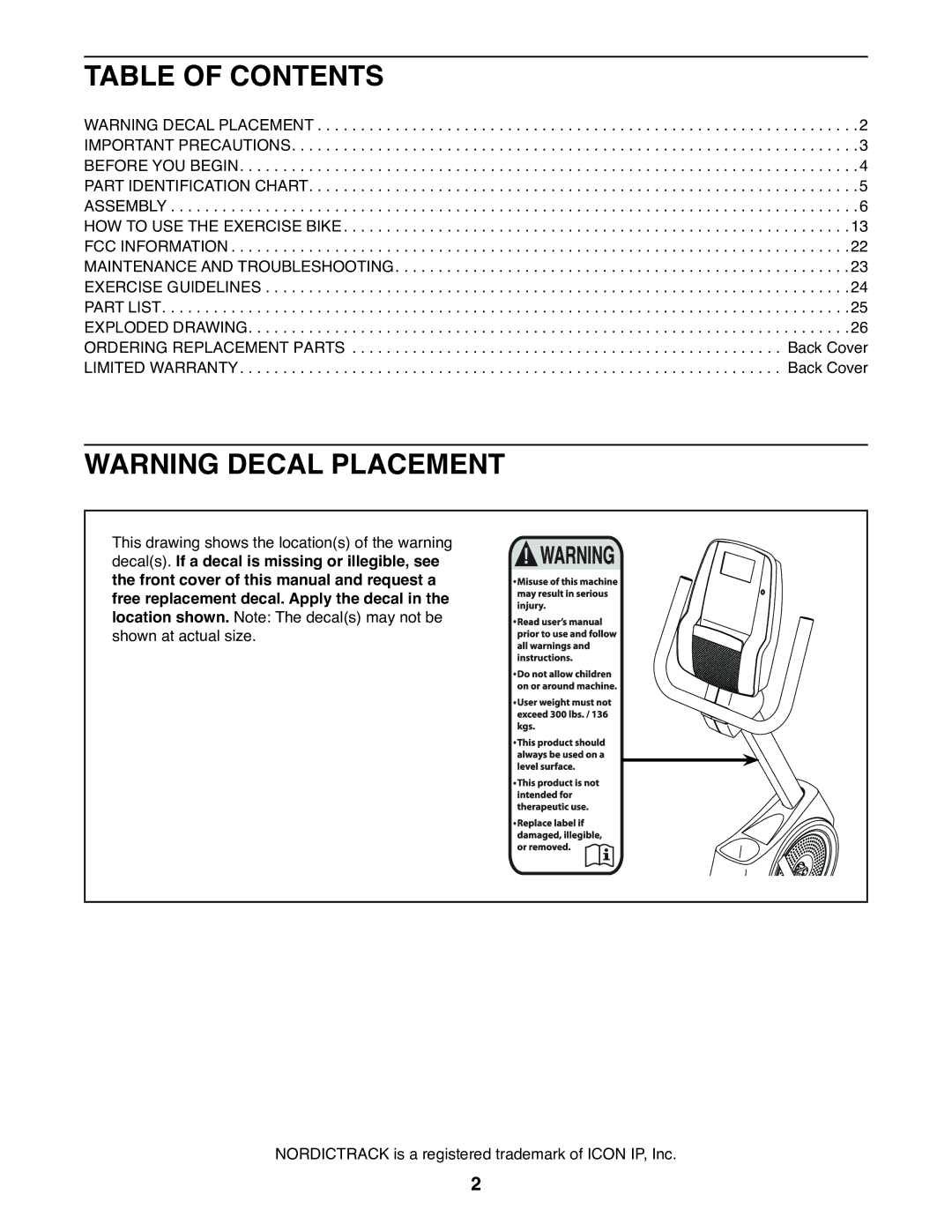 Sears NTEX03912.0 user manual Table of Contents 