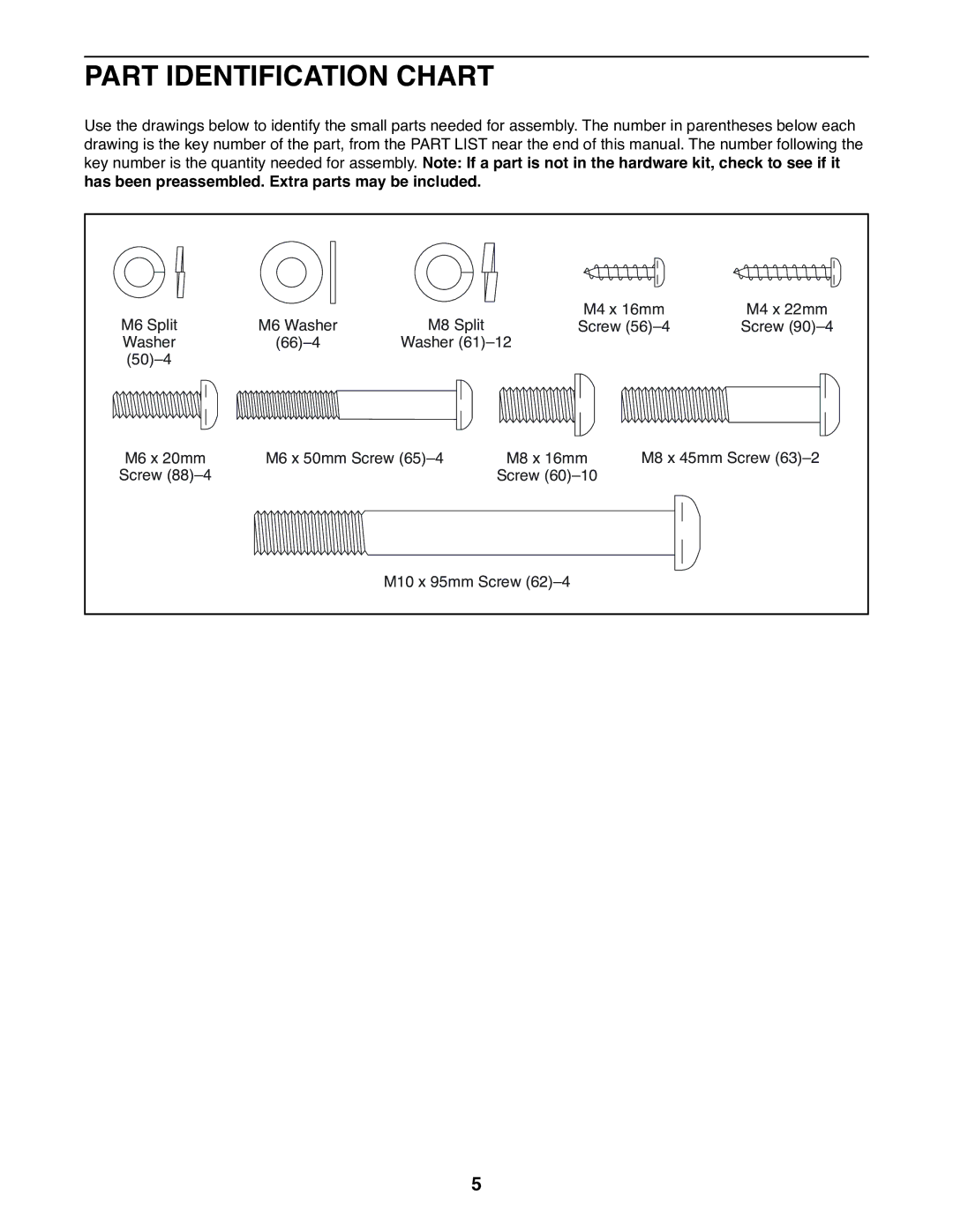 Sears NTEX03912.0 user manual Part Identification Chart 