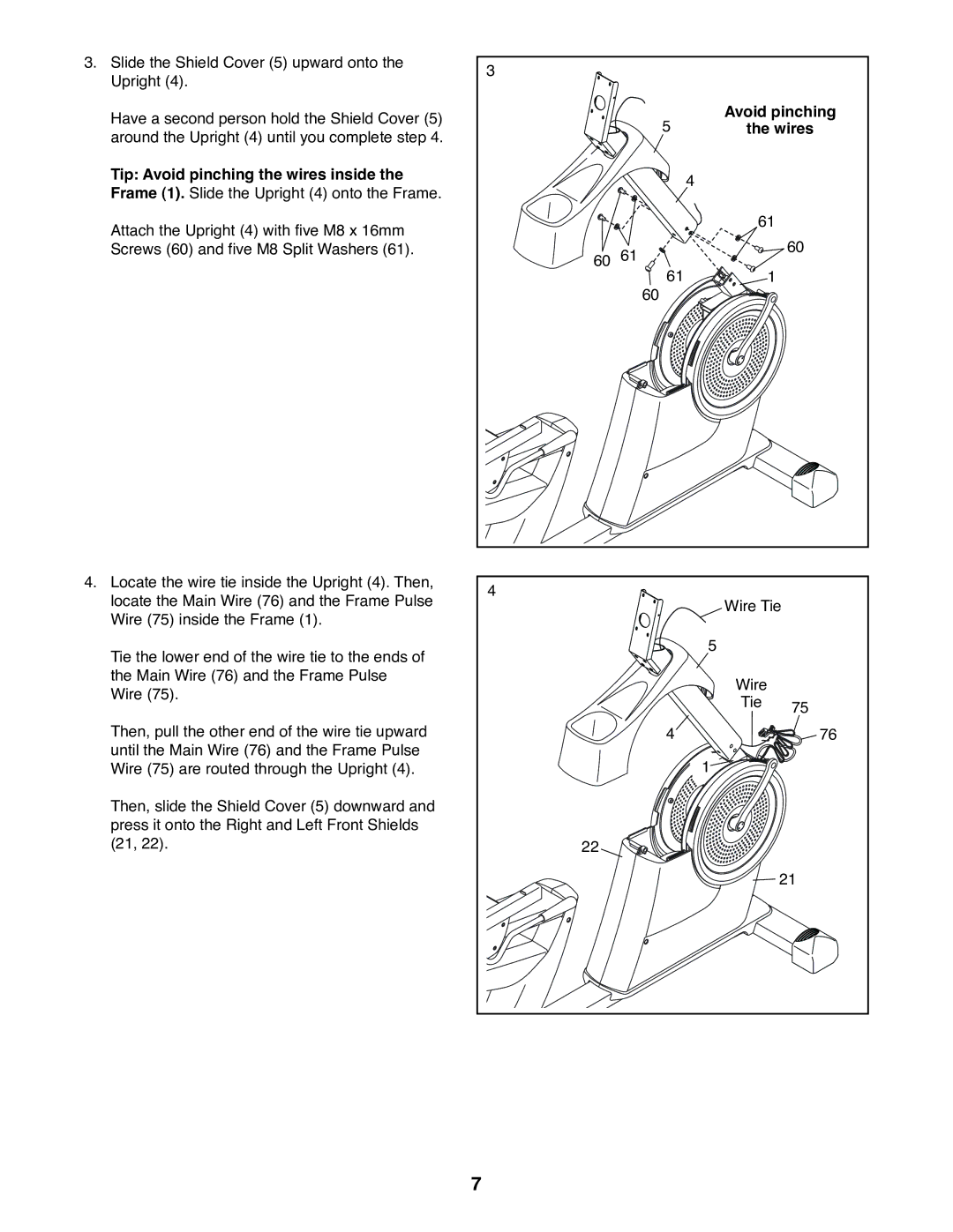 Sears NTEX03912.0 user manual Avoid pinching, Wires 