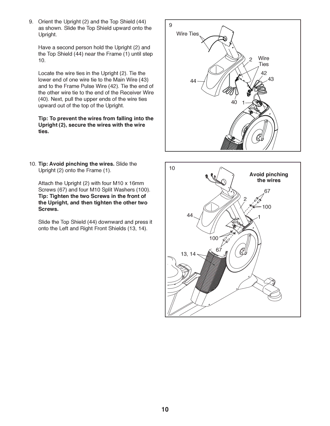 Sears NTEX04911.0 user manual Avoid pinching, Wires 