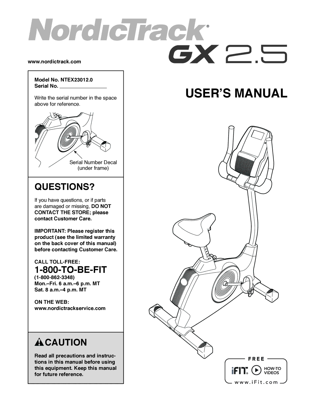 Sears user manual Questions?, Model No. NTEX23012.0 Serial No, Call TOLL-FREE 