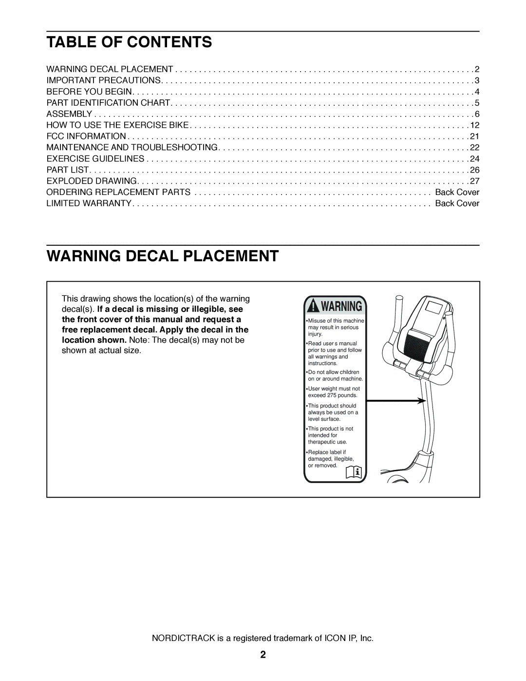 Sears NTEX23012.0 user manual Table of Contents 