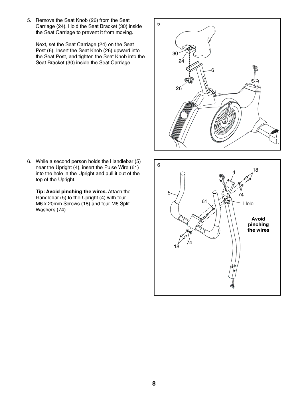 Sears NTEX23012.0 user manual Avoid, Pinching, Wires 