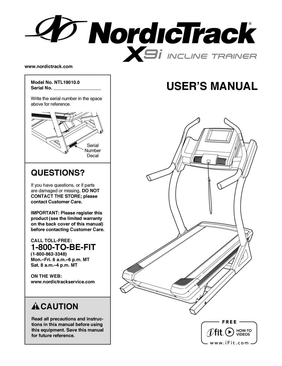 Sears user manual Questions?, Model No. NTL19010.0 Serial No, Call TOLL-FREE 