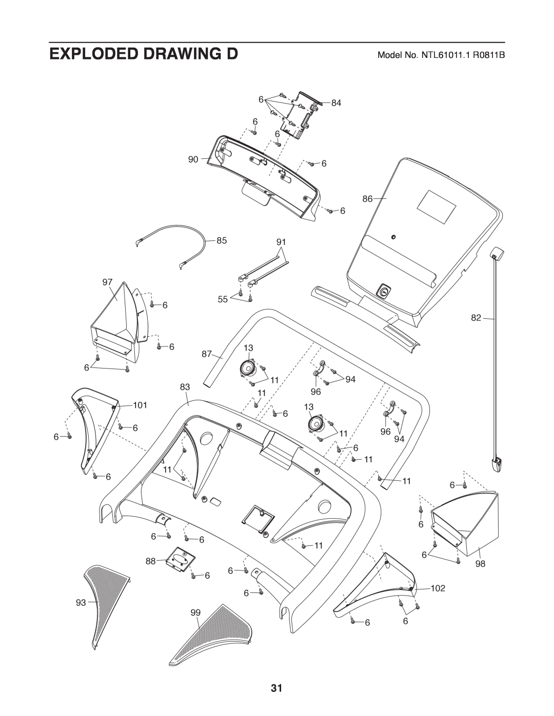 Sears user manual Exploded Drawing D, Model No. NTL61011.1 R0811B 