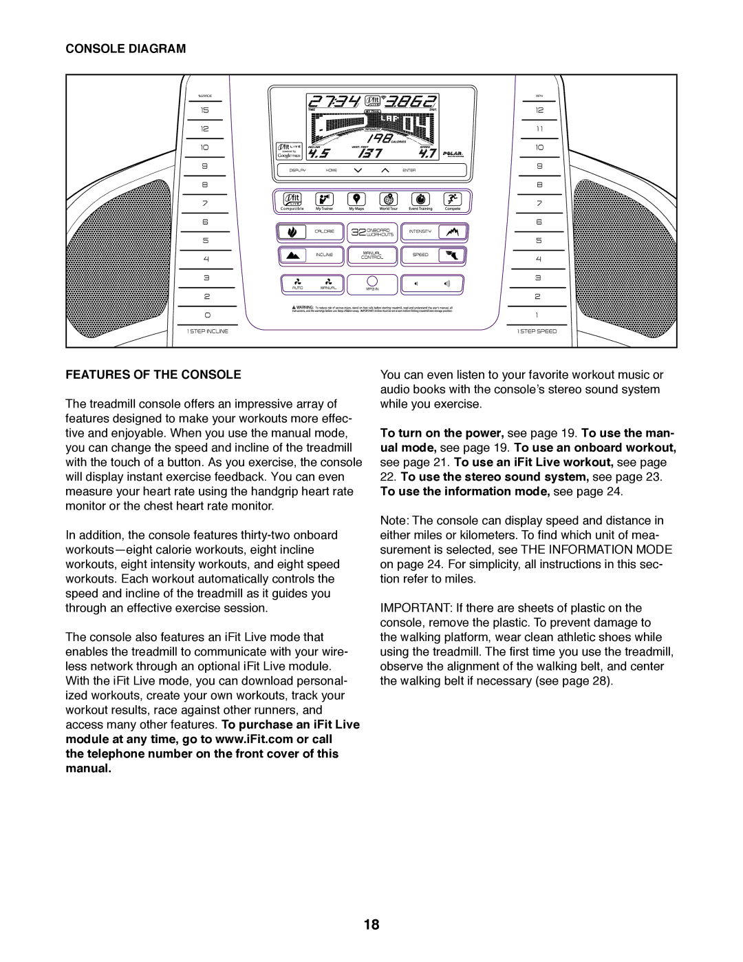 Sears NTL99011.2 user manual Console Diagram Features of the Console 