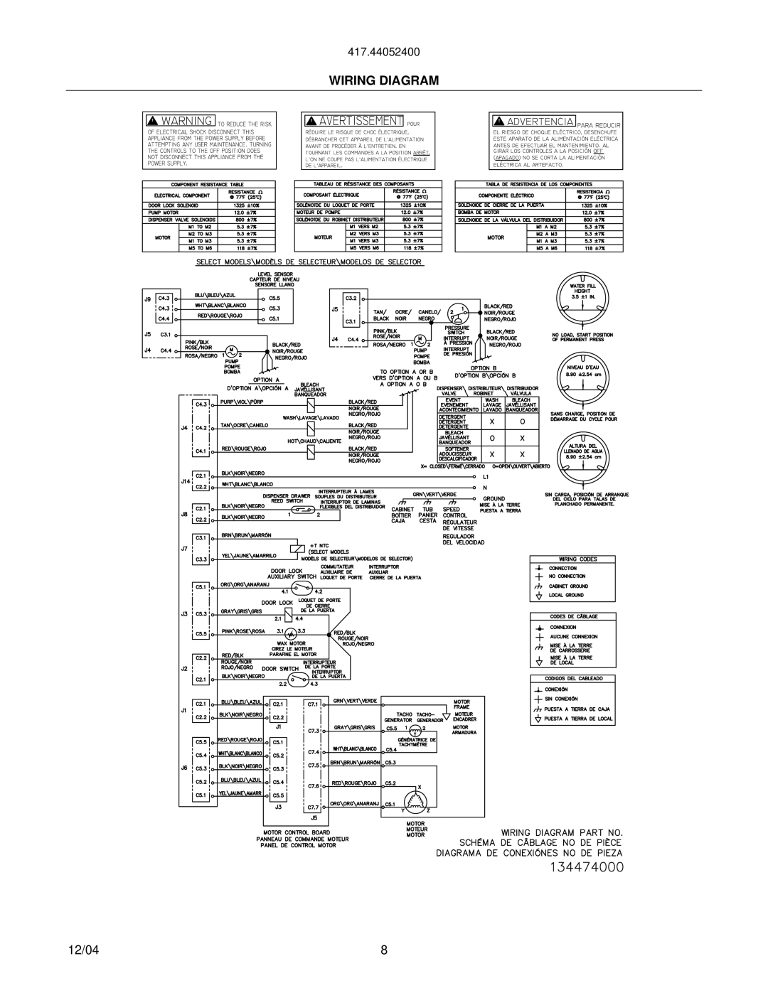 Sears 134375000, P12V0066, 417.44052400, P12C0334, 134474000 manual Wiring Diagram 