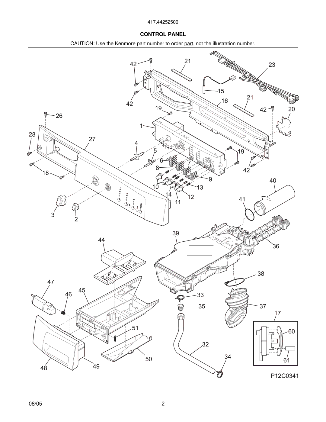 Sears 417.44252500, P12V0070, 134542000, P12C0341, P12L0051 manual Control Panel 