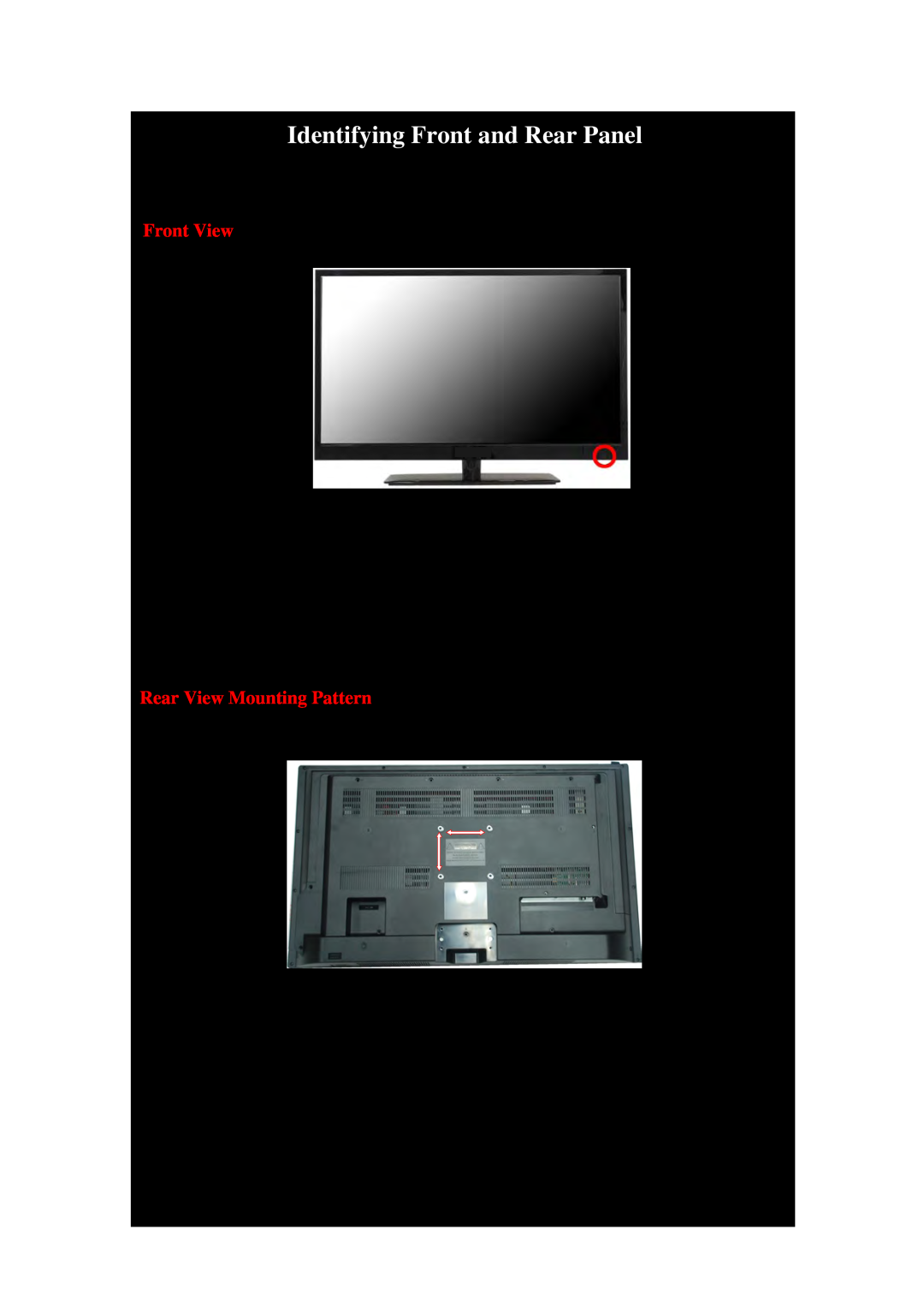 Sears PLDED3273A-B user manual Identifying Front and Rear Panel, Front View, Rear View Mounting Pattern 
