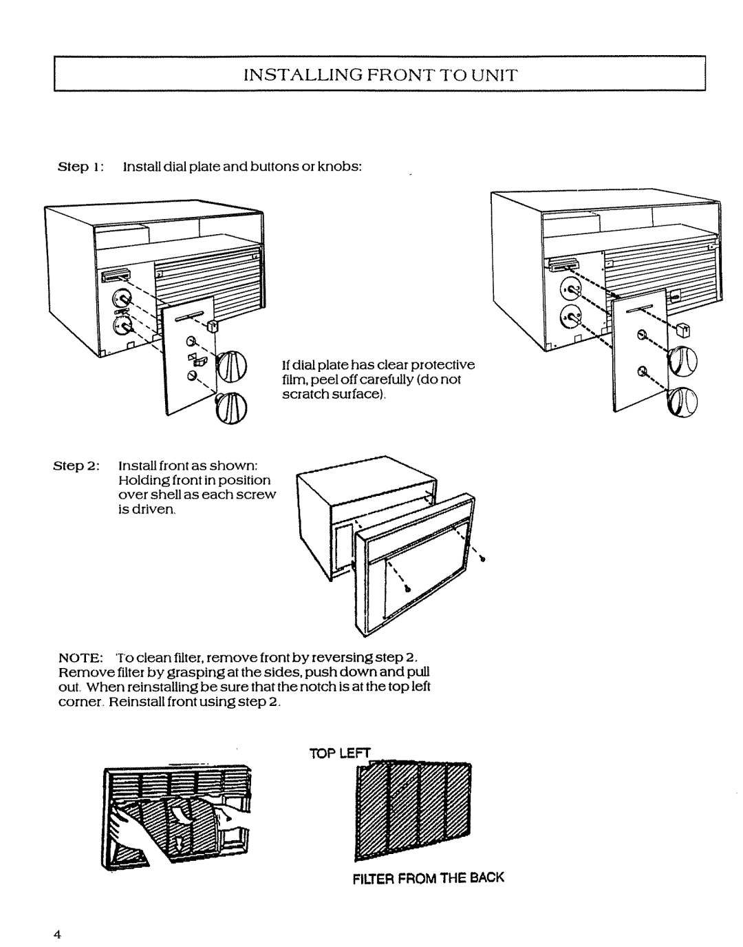 Sears P/N93SR-D02 owner manual Installing Front to Unit 