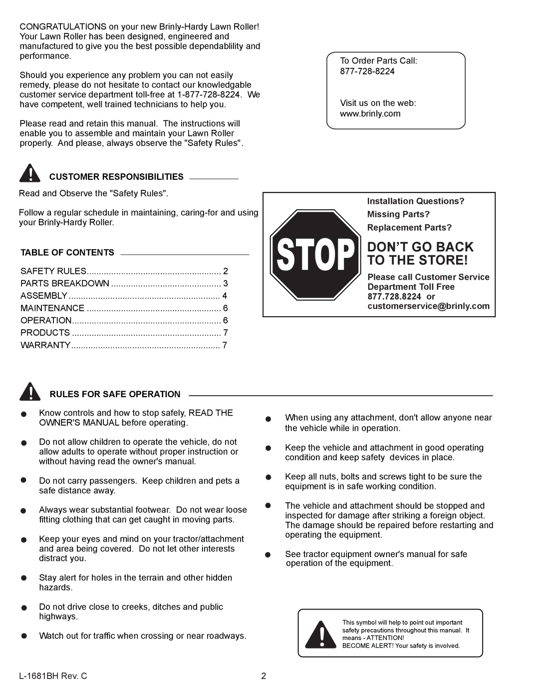 Sears PRT-361 BH, PRT-481S BH, PRT-361S BH, PRC-241 BH owner manual Stop DON’T GO Back to the Store, Customer Responsibilities 