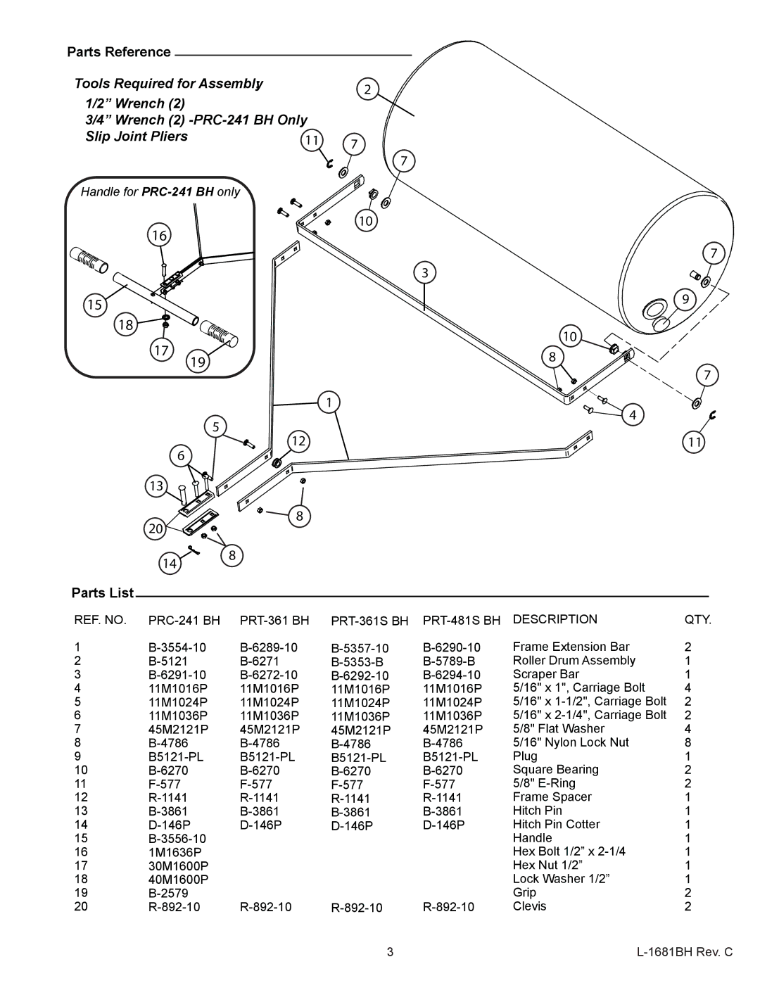 Sears PRC-241 BH, PRT-481S BH, PRT-361S BH, PRT-361 BH owner manual Parts Reference 