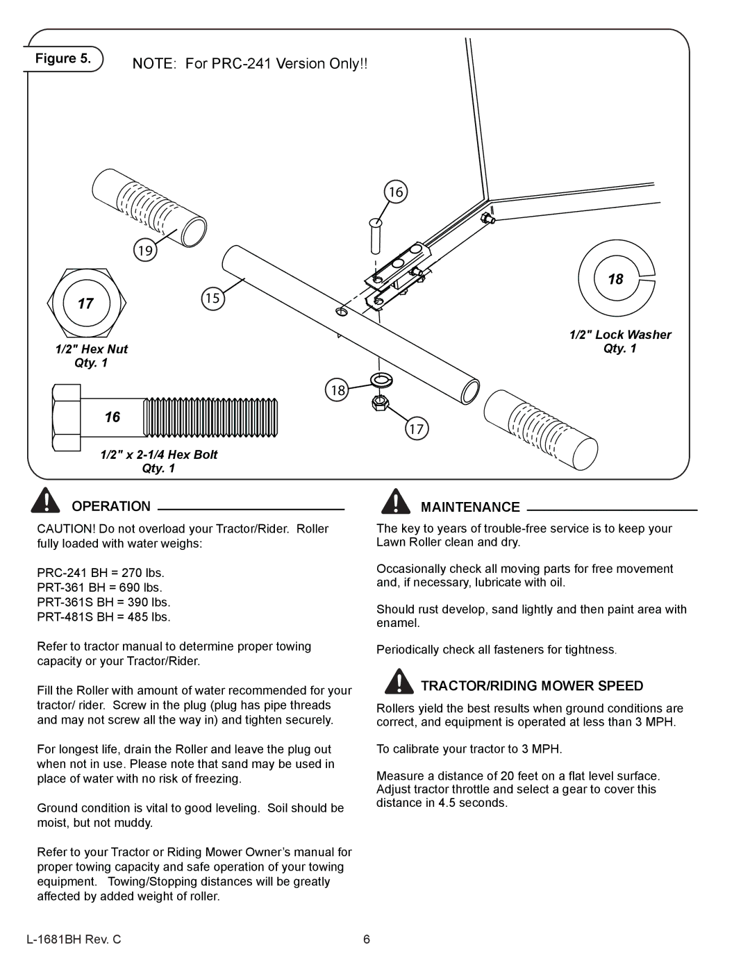 Sears PRT-361 BH, PRT-481S BH, PRT-361S BH, PRC-241 BH owner manual Operation Maintenance, TRACTOR/RIDING Mower Speed 