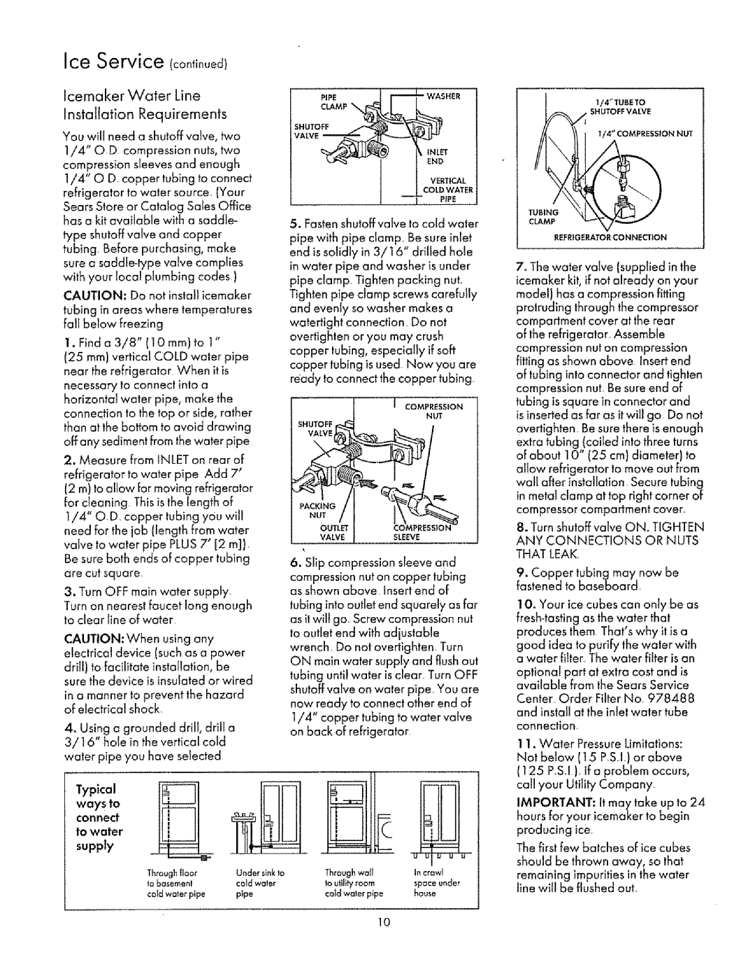 Sears Refrigerator manual Way s to, To water Supply VALVE---L--r, Pipe 