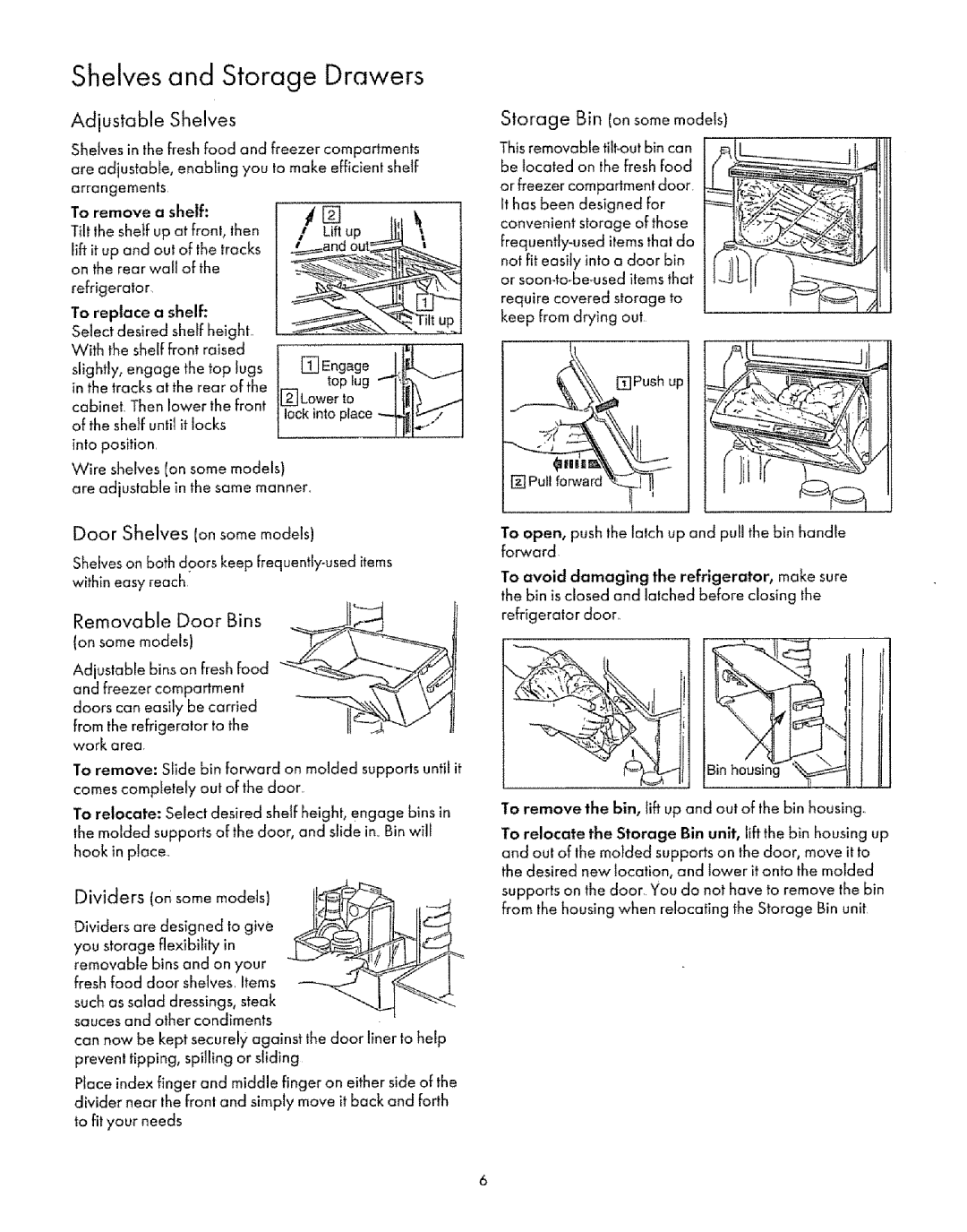 Sears Refrigerator manual Shelves and Storage Drawers 