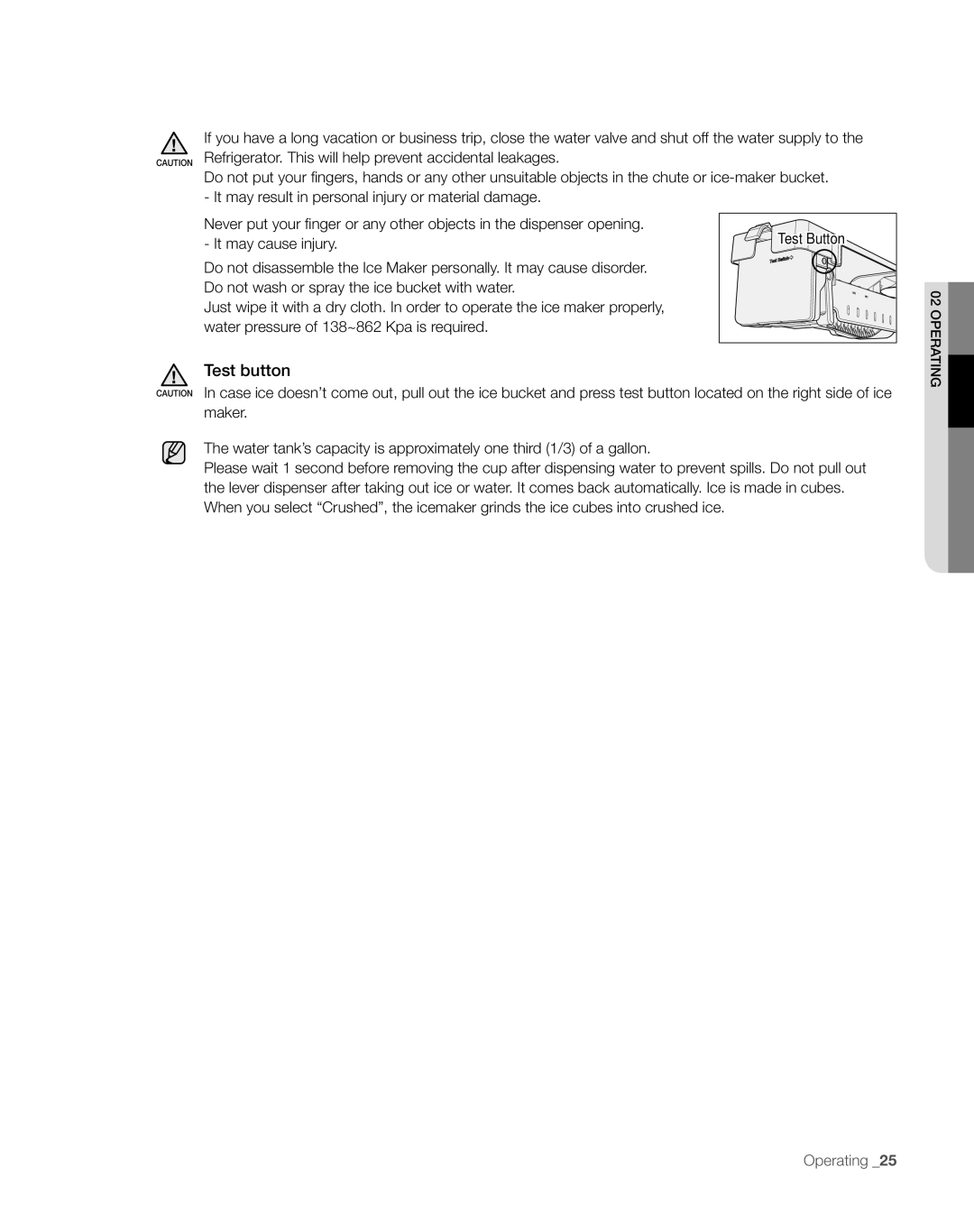 Sears RFG297AA manual Test button 