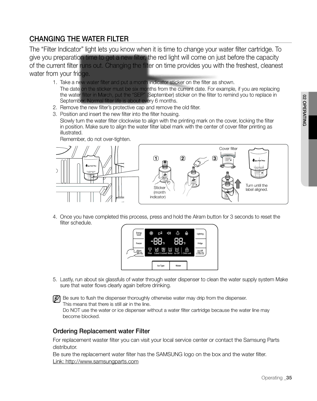 Sears RFG297AA manual CHAnGinG tHE wAtER FiLtER, Ordering Replacement water Filter 