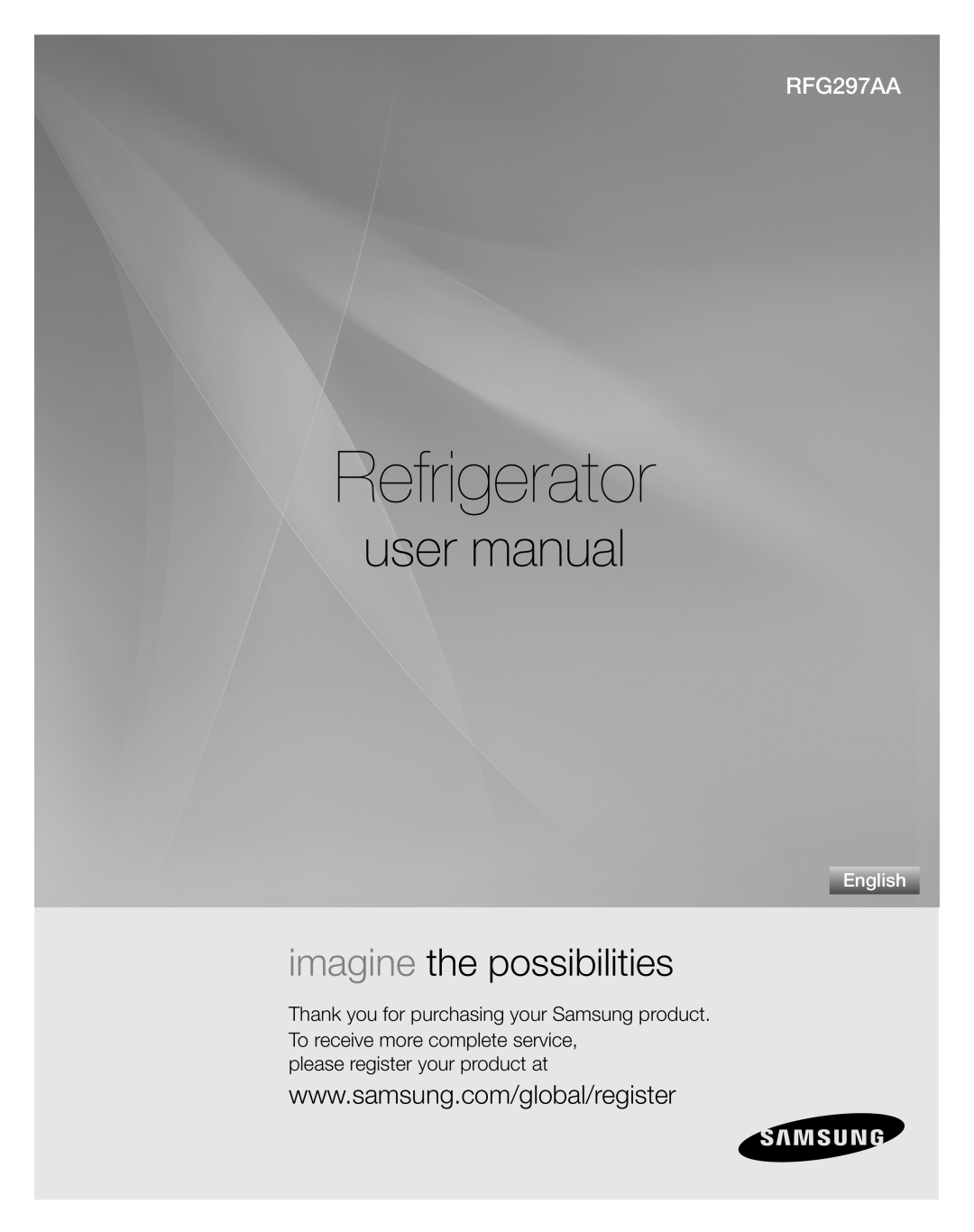Sears RFG297AA manual please register your product at, Refrigerator, imagine the possibilities, English 