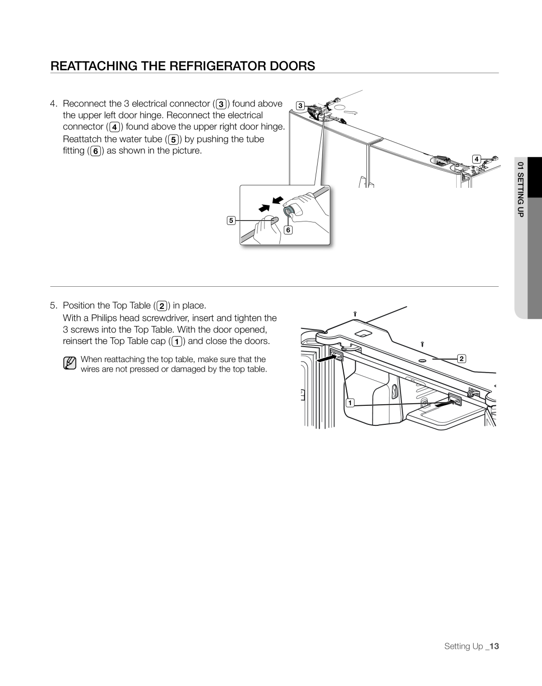 Sears RFG297AA manual REAttACHinG tHE REFRiGERAtoR DooRs, Position the Top in place 